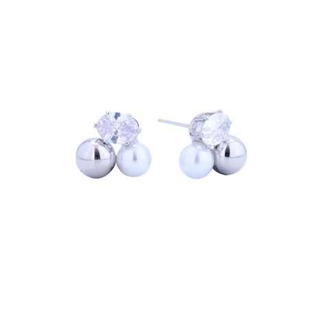 Trio Charm Stud Earrings in Silver