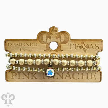 Foil Texture Bead Stacked Bracelet with Austrian Crystal