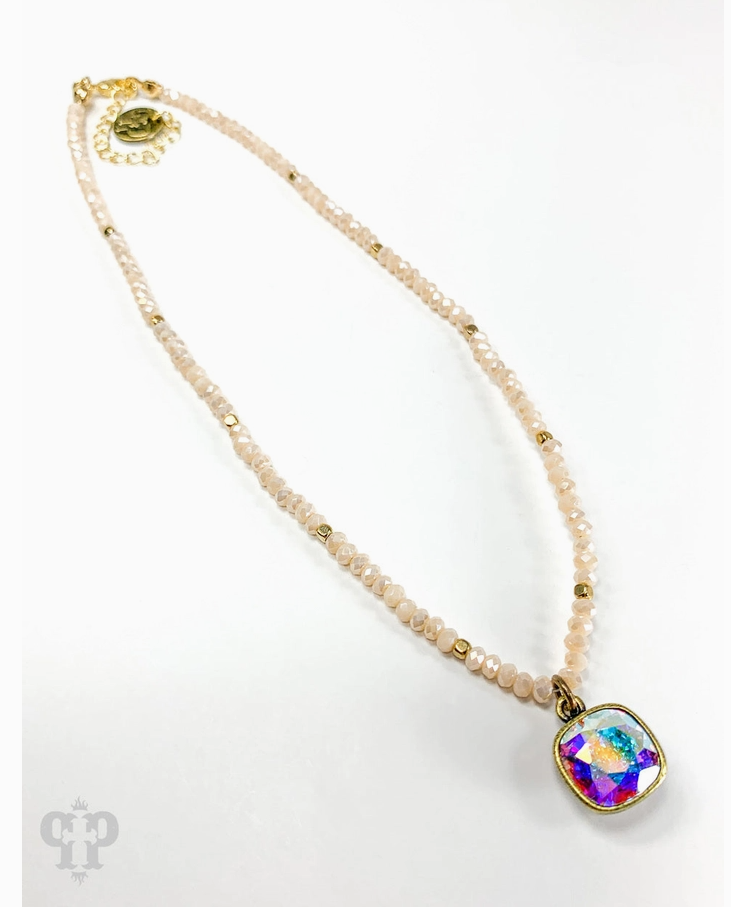 Austrian Square Crystal Bead Necklace, 10mm