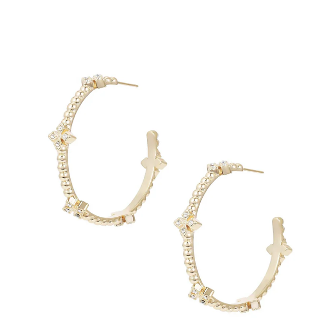Beaded Cross Hoop Earrings in Gold