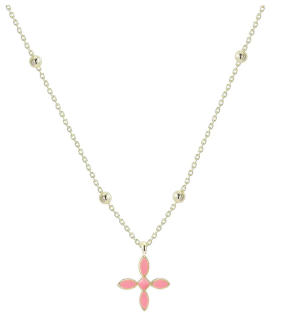 Enamel Cross Drop Necklace in Light Pink