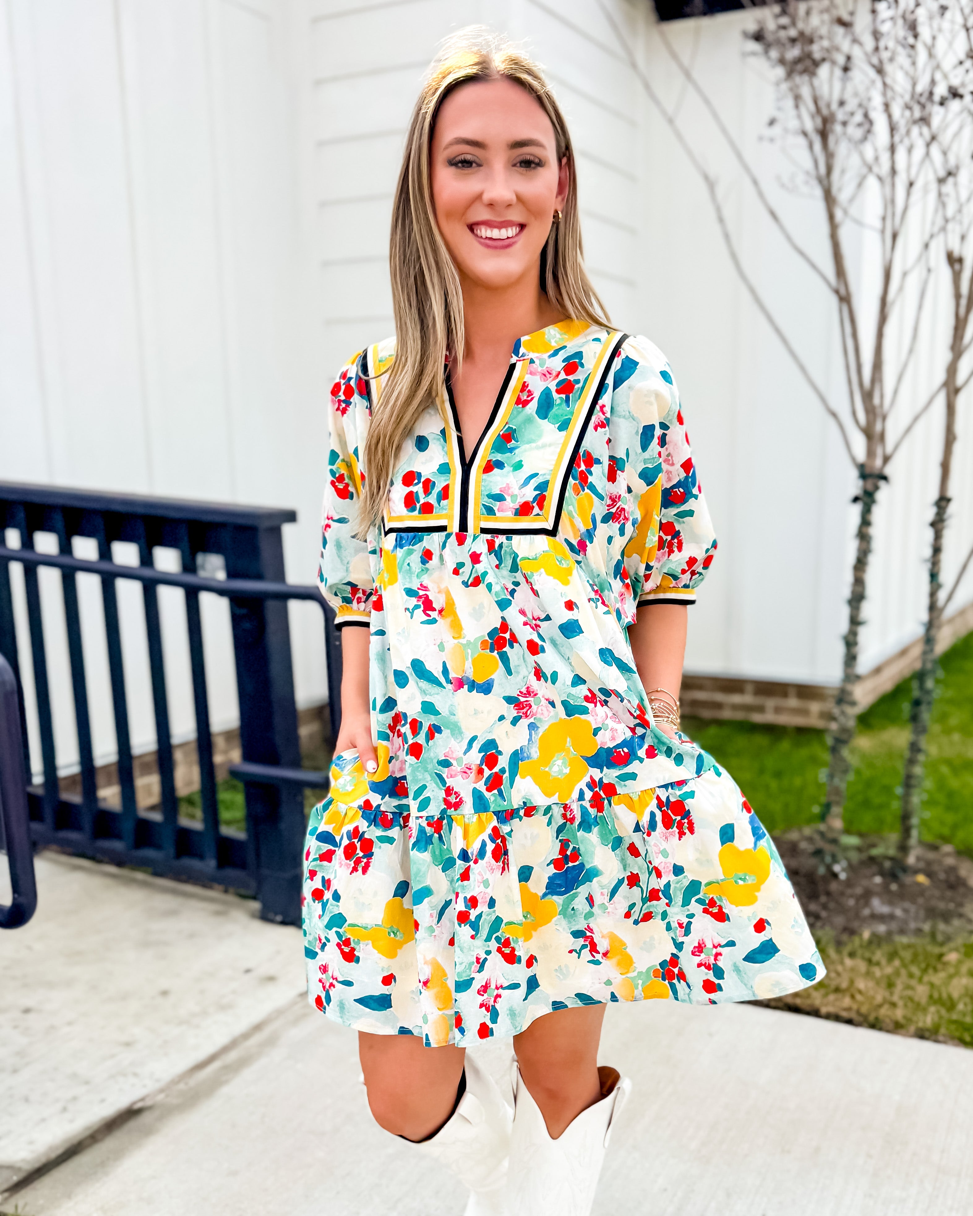 Floral Print Ruffle Hem Mini Dress