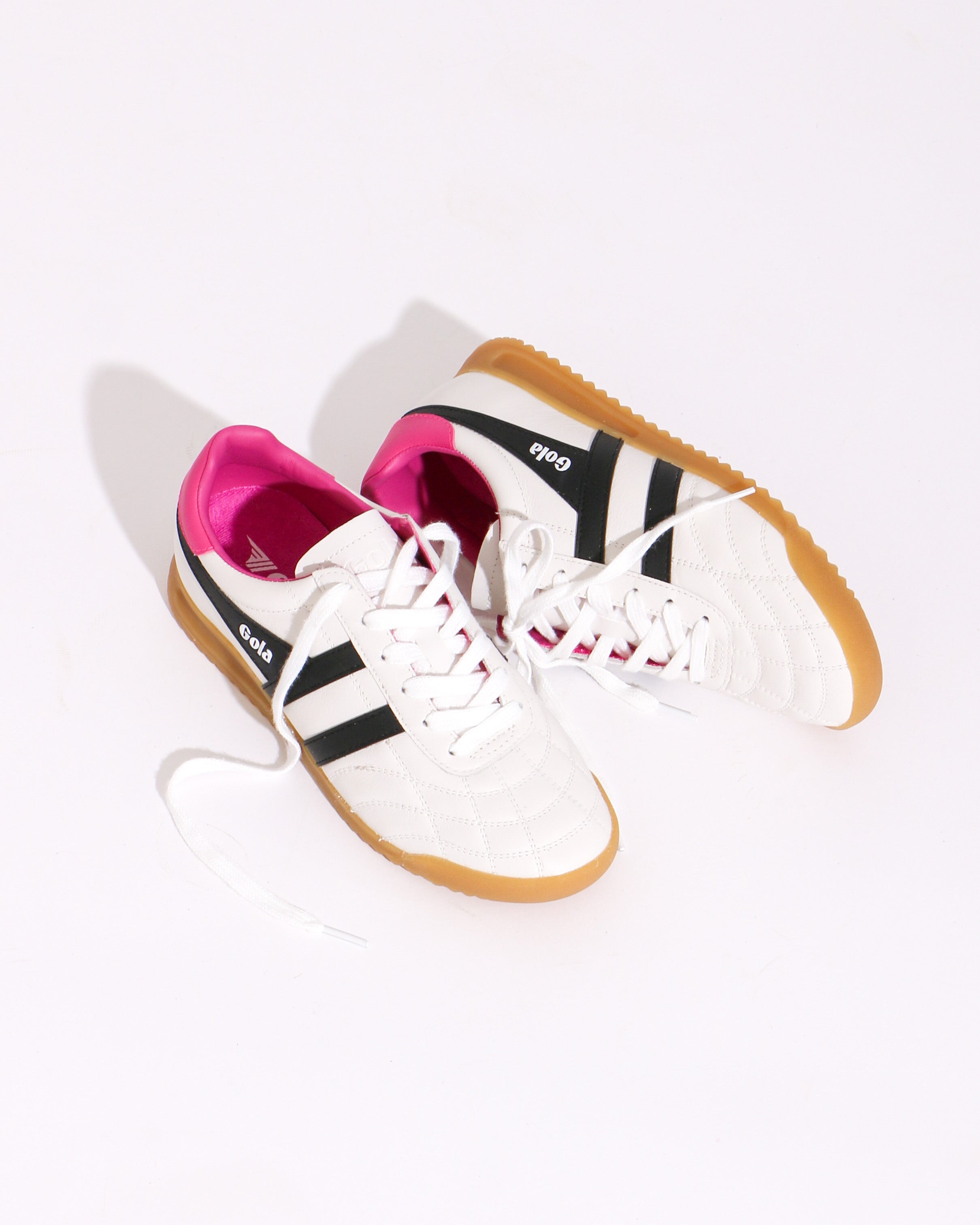 Gola Stadium Sneaker in White, Black, and Shocking Pink