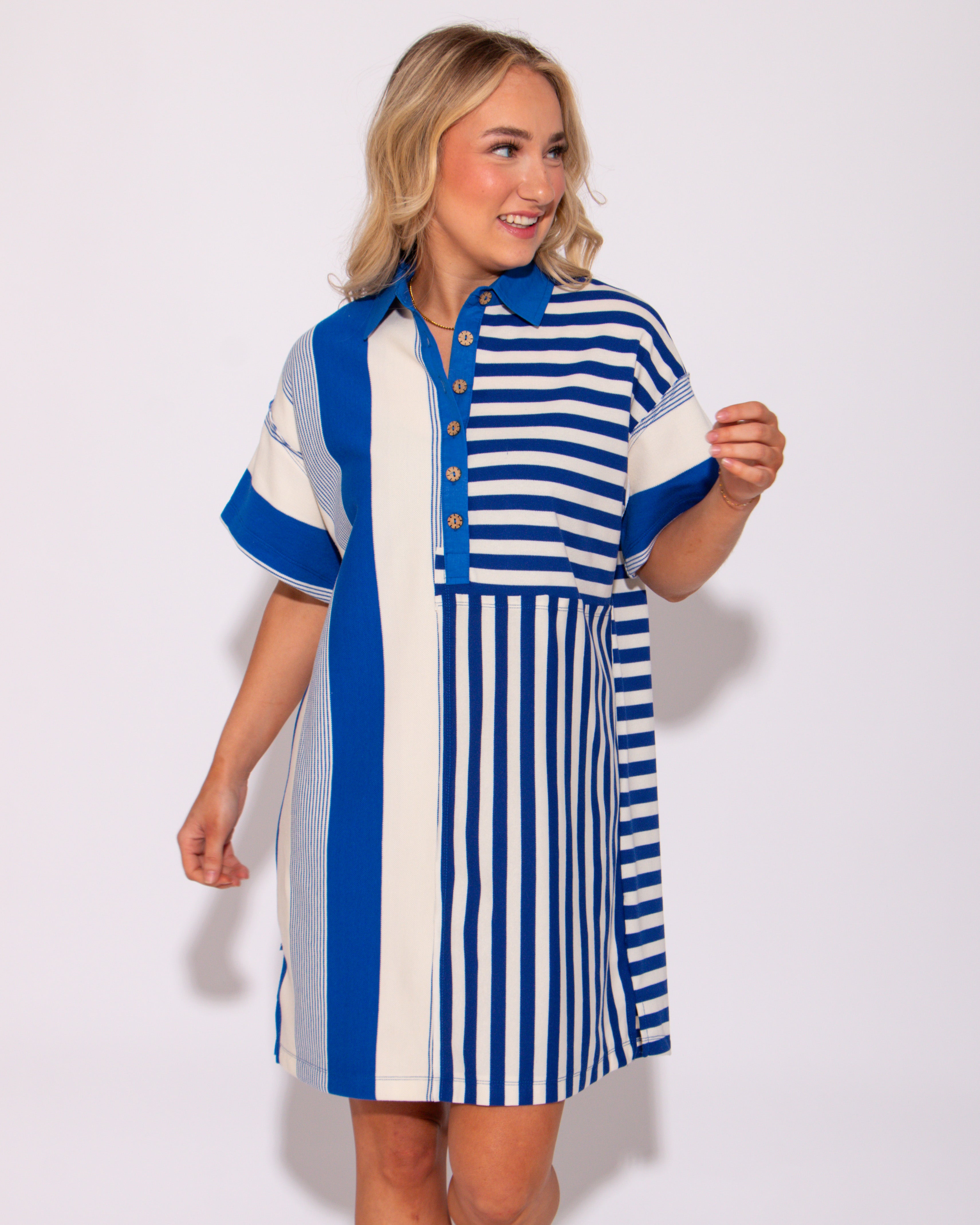 The Mixed Line Mini Dress in Royal Blue