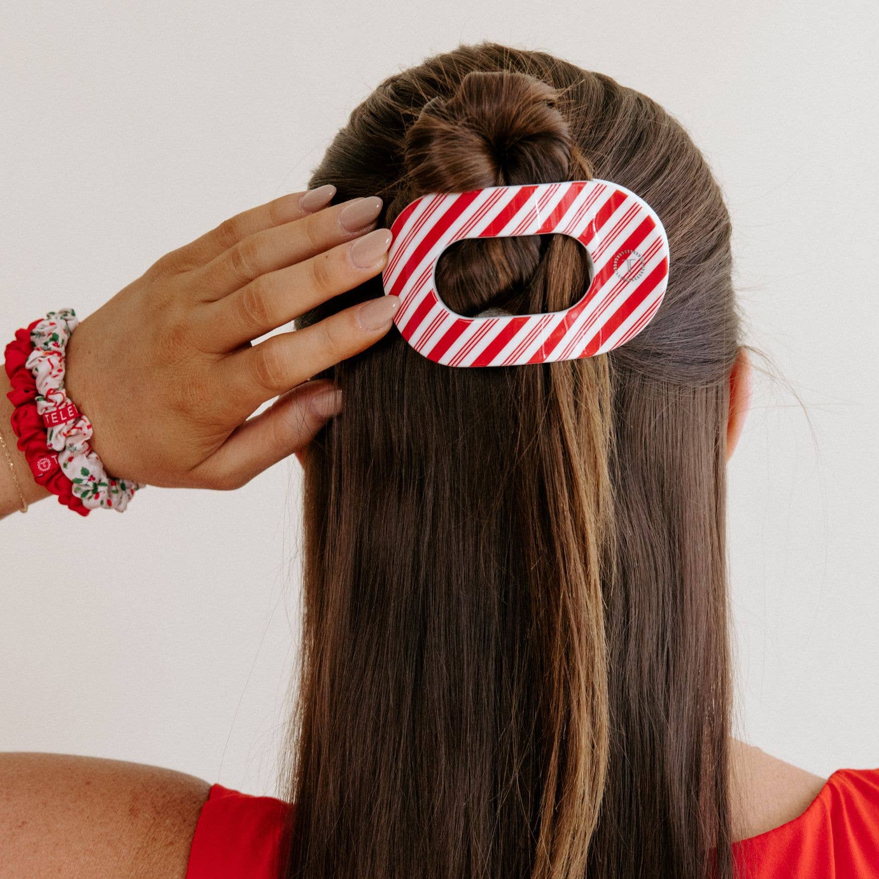 Flat Round Hair Clip | Medium | Candy Cane Crush