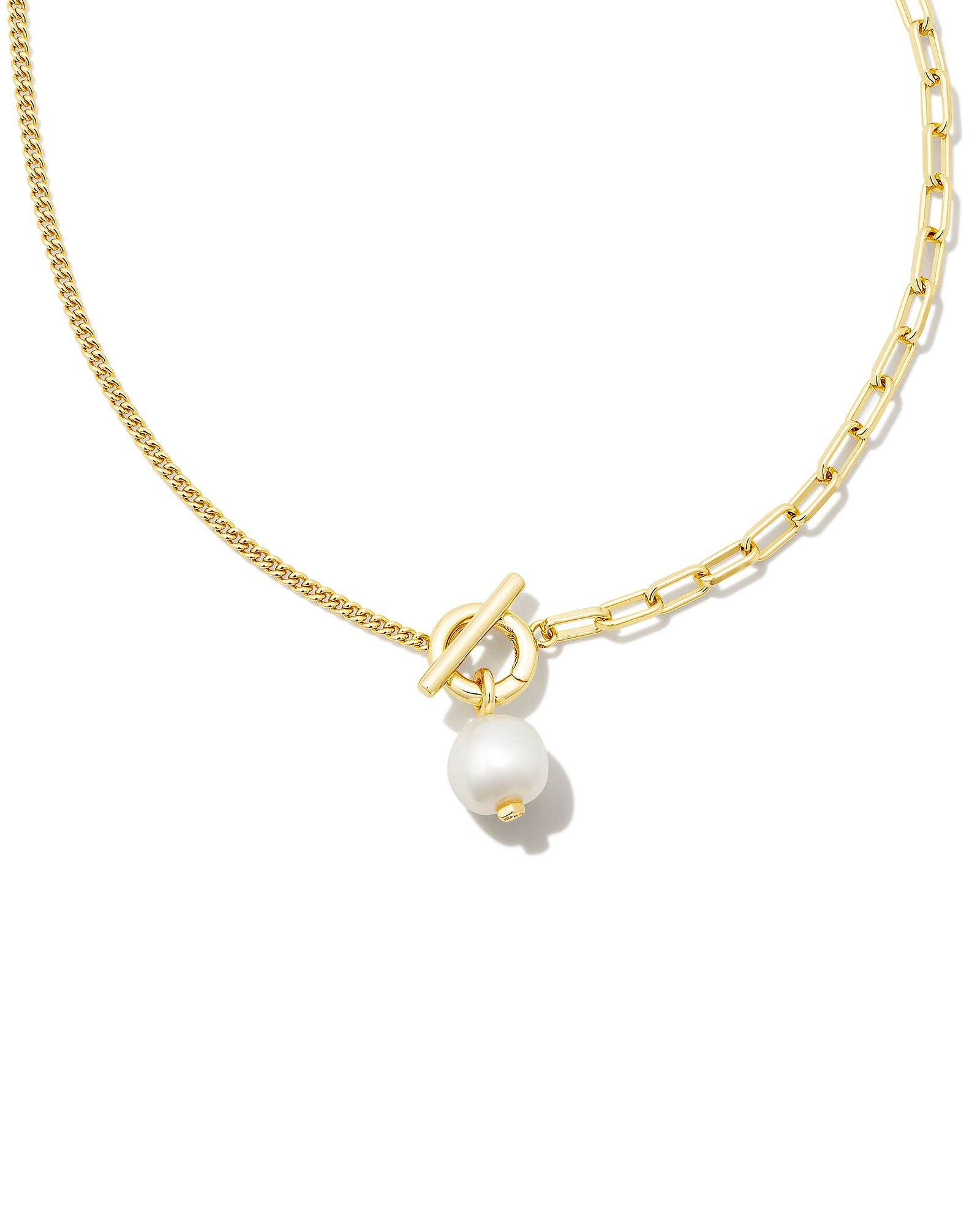 Leighton Pearl Chain Necklace in Gold White Pearl