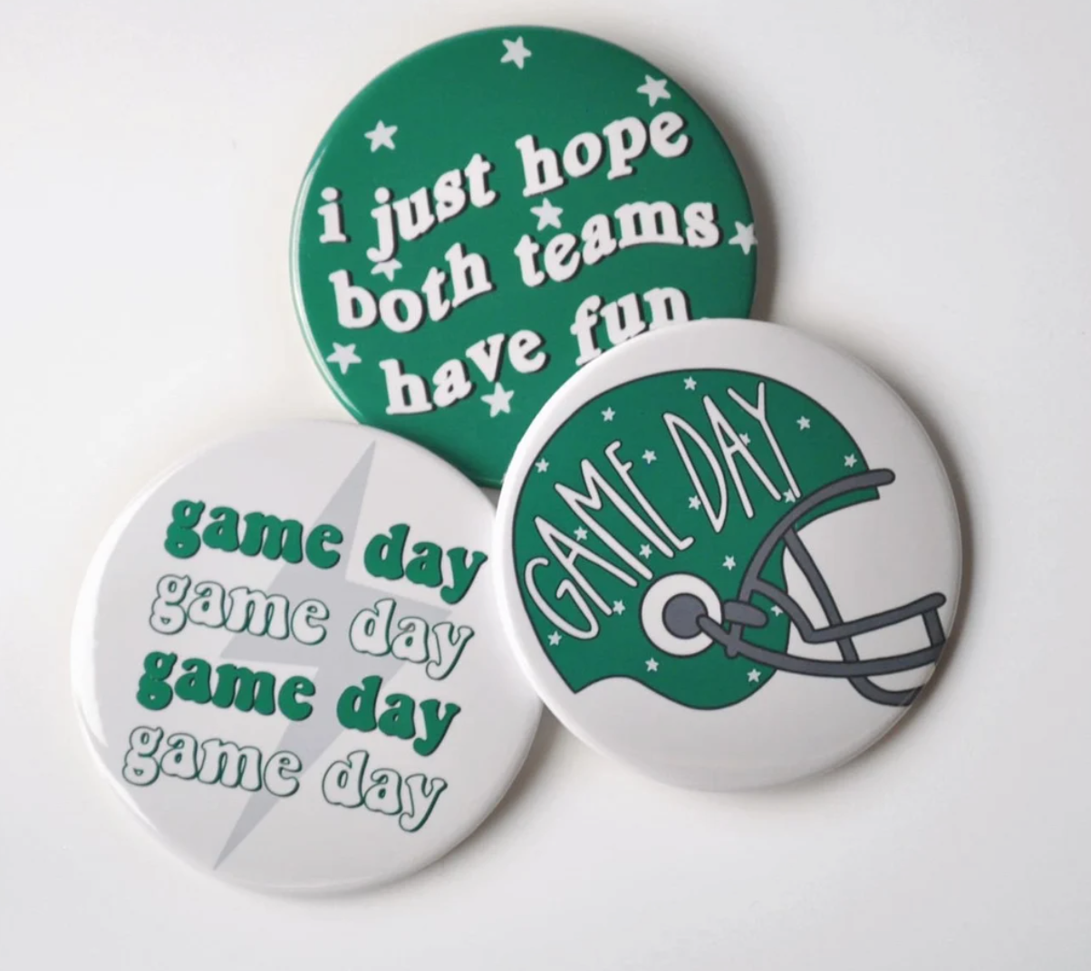 Green Game Day Tailgate Buttons | Game Day Pins