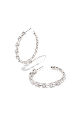 Lexi Hoop Earrings in Silver White Crystal