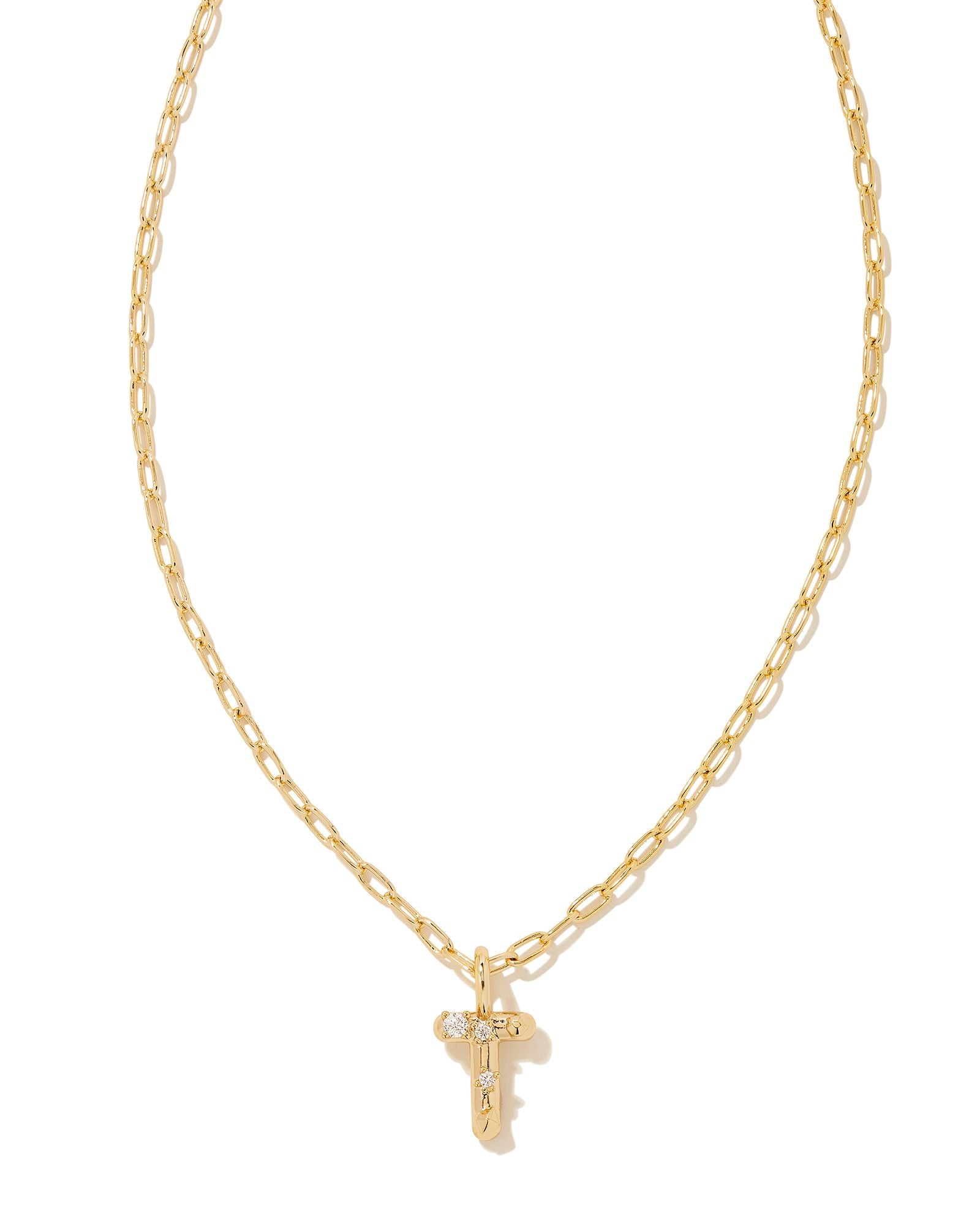 Crystal Letter T Pendant Necklace in Gold Metal