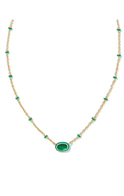 Mini Elisa Enamel Frame Short Pendant Necklace in Gold Emerald Illusion