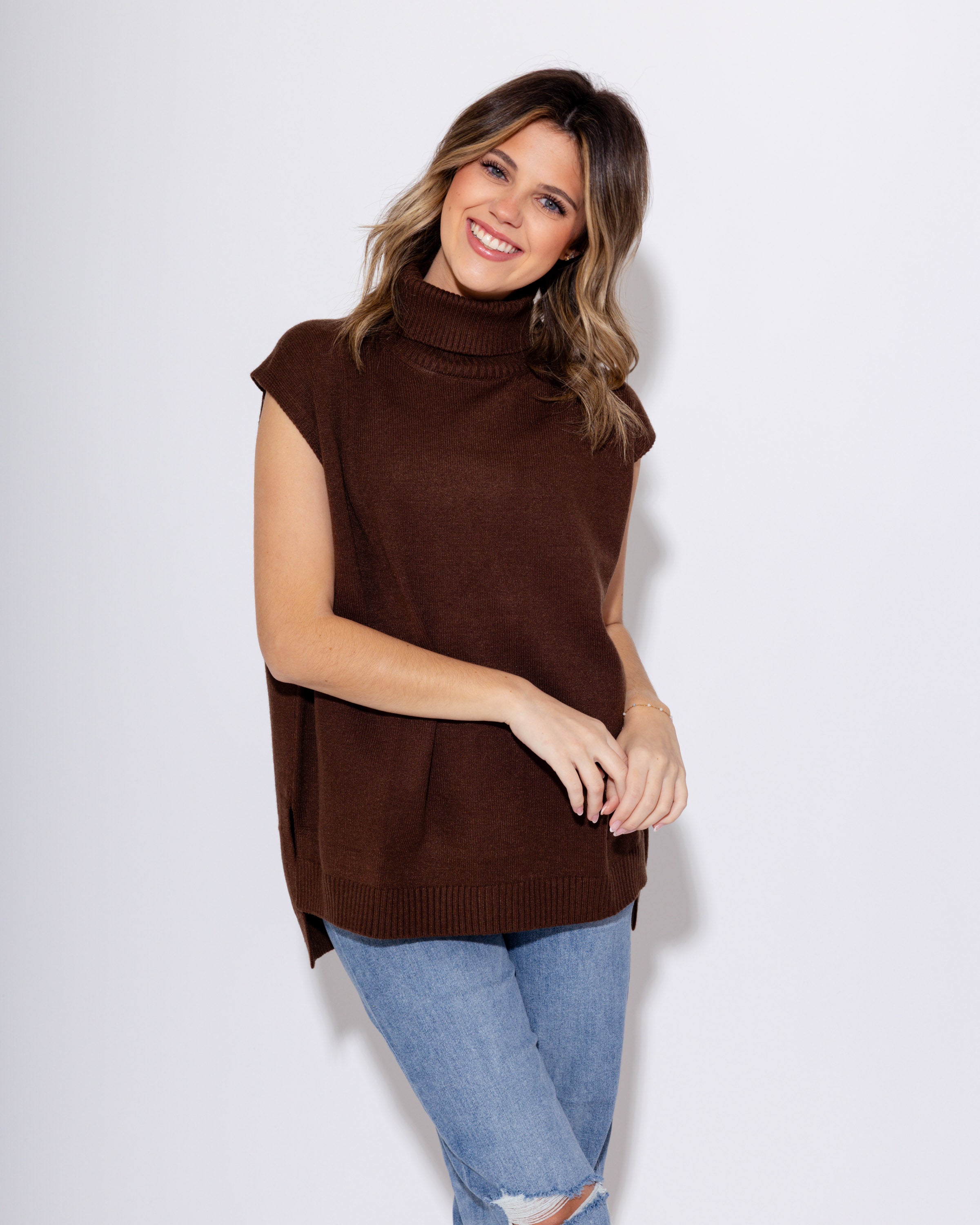 Hi-Lo Knit Turtleneck Top