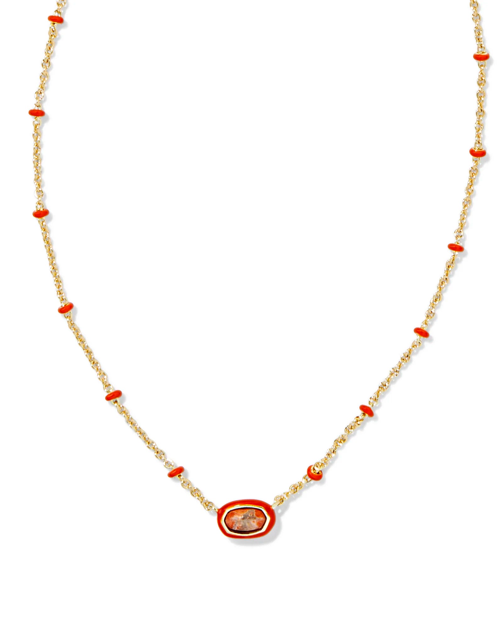 Mini Elisa Enamel Frame Short Pendant Necklace in Gold Variegated Orange Magnesite