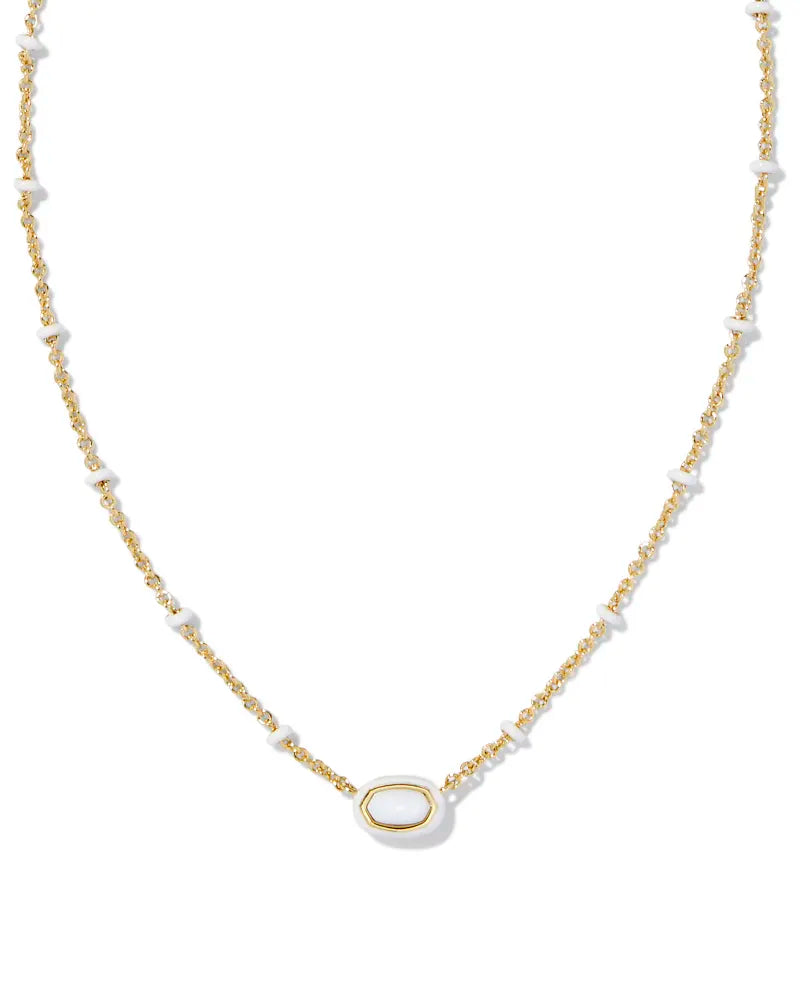 Mini Elisa Enamel Frame Short Pendant Necklace in Gold White Mother of Pearl