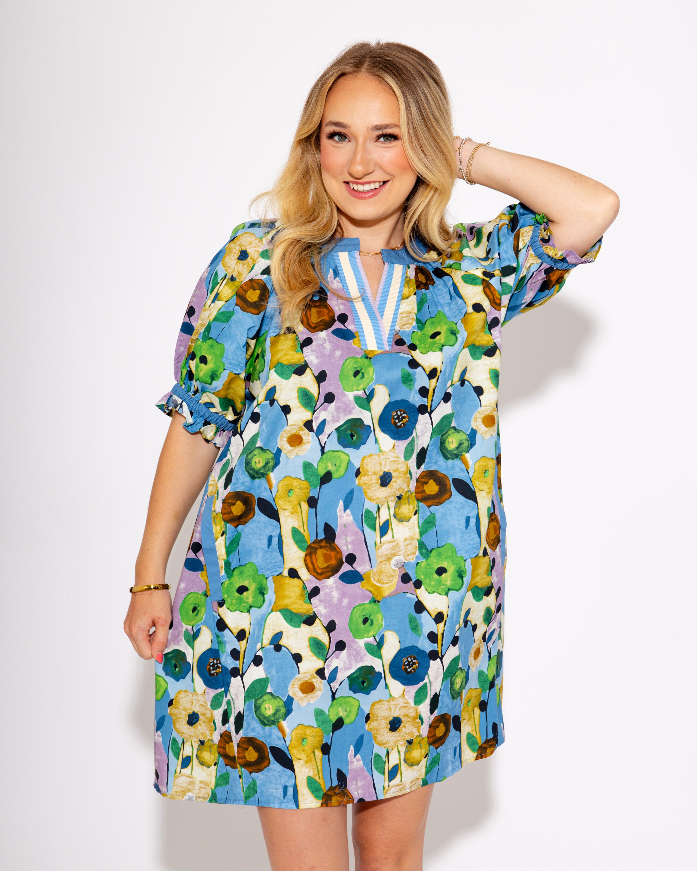 Poppy Split Neck Poplin Mini Dress