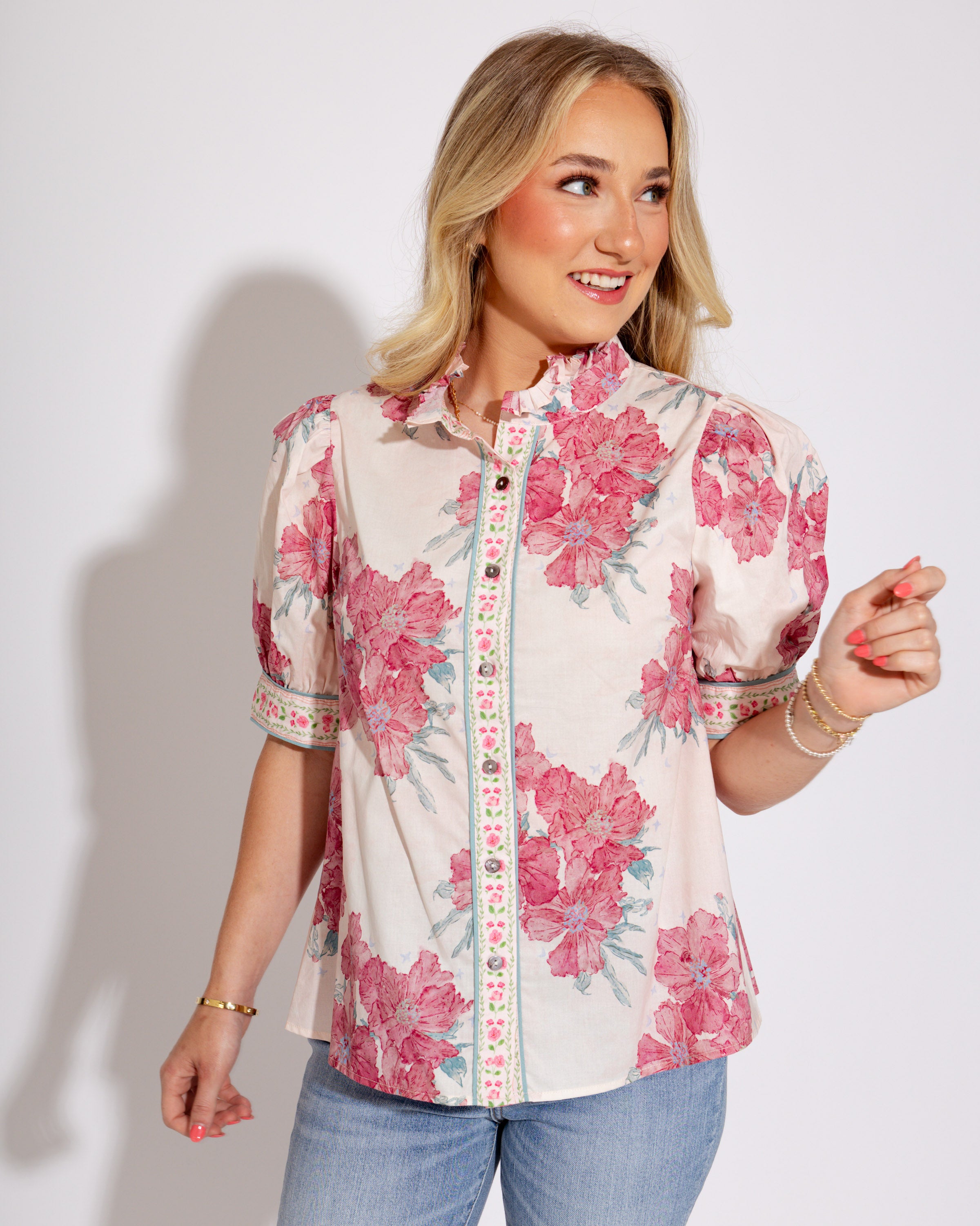 Pink Floral Perfection Button Up Top