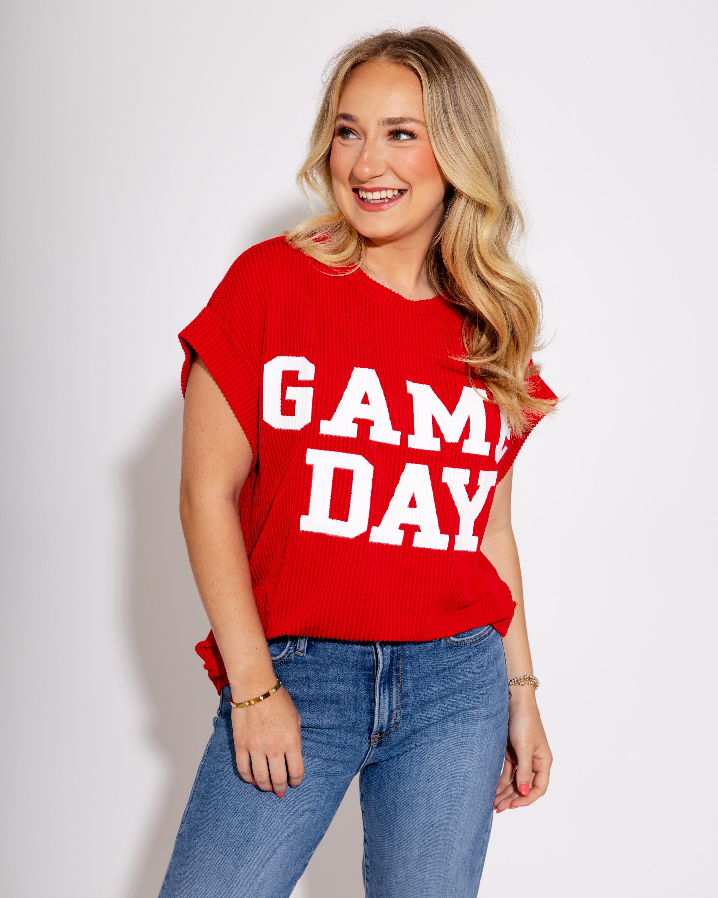 Gameday Ready Ribbed Tee in Red