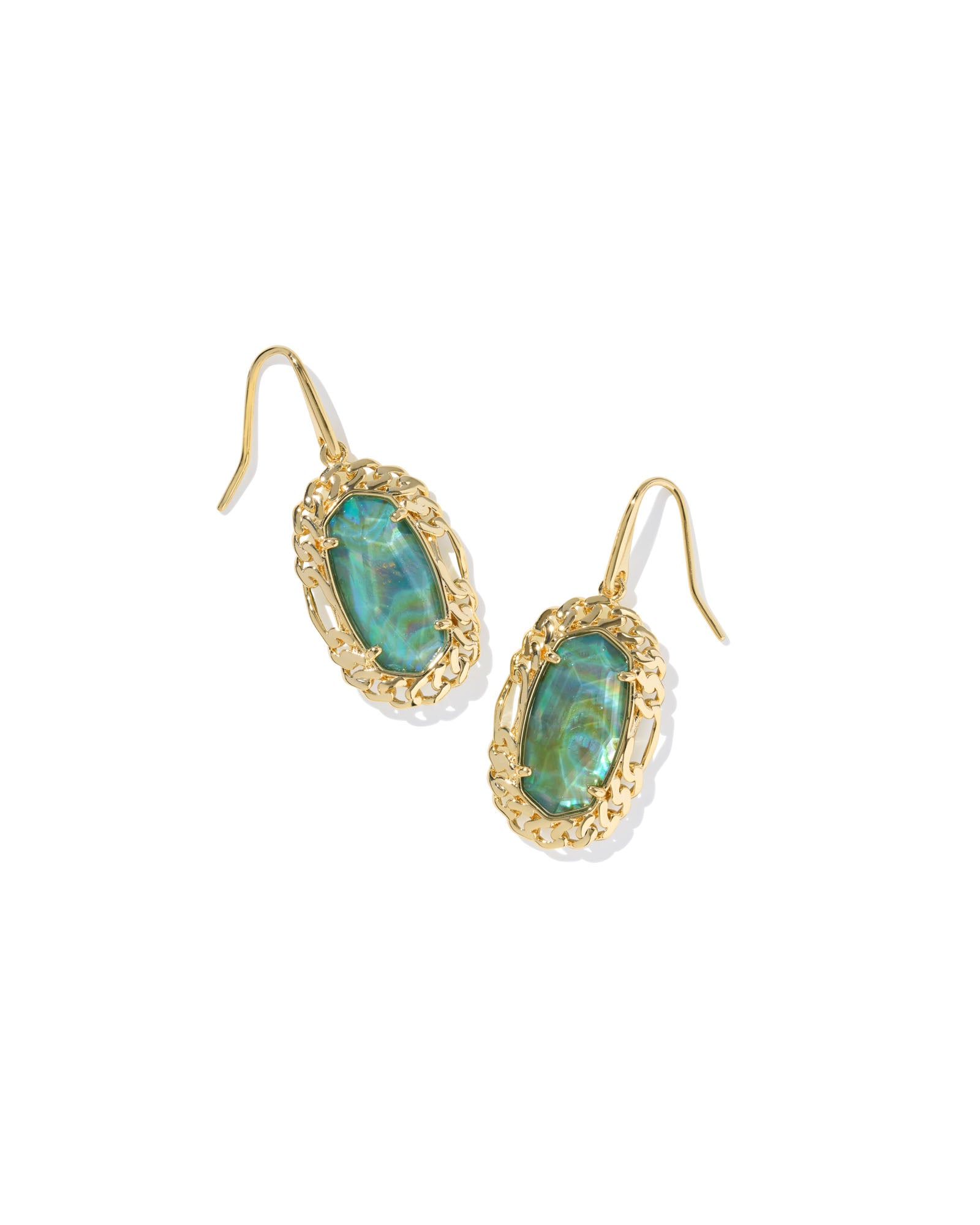 Dani Figaro Frame Drop Earring in Gold Deep Aqua Illusion