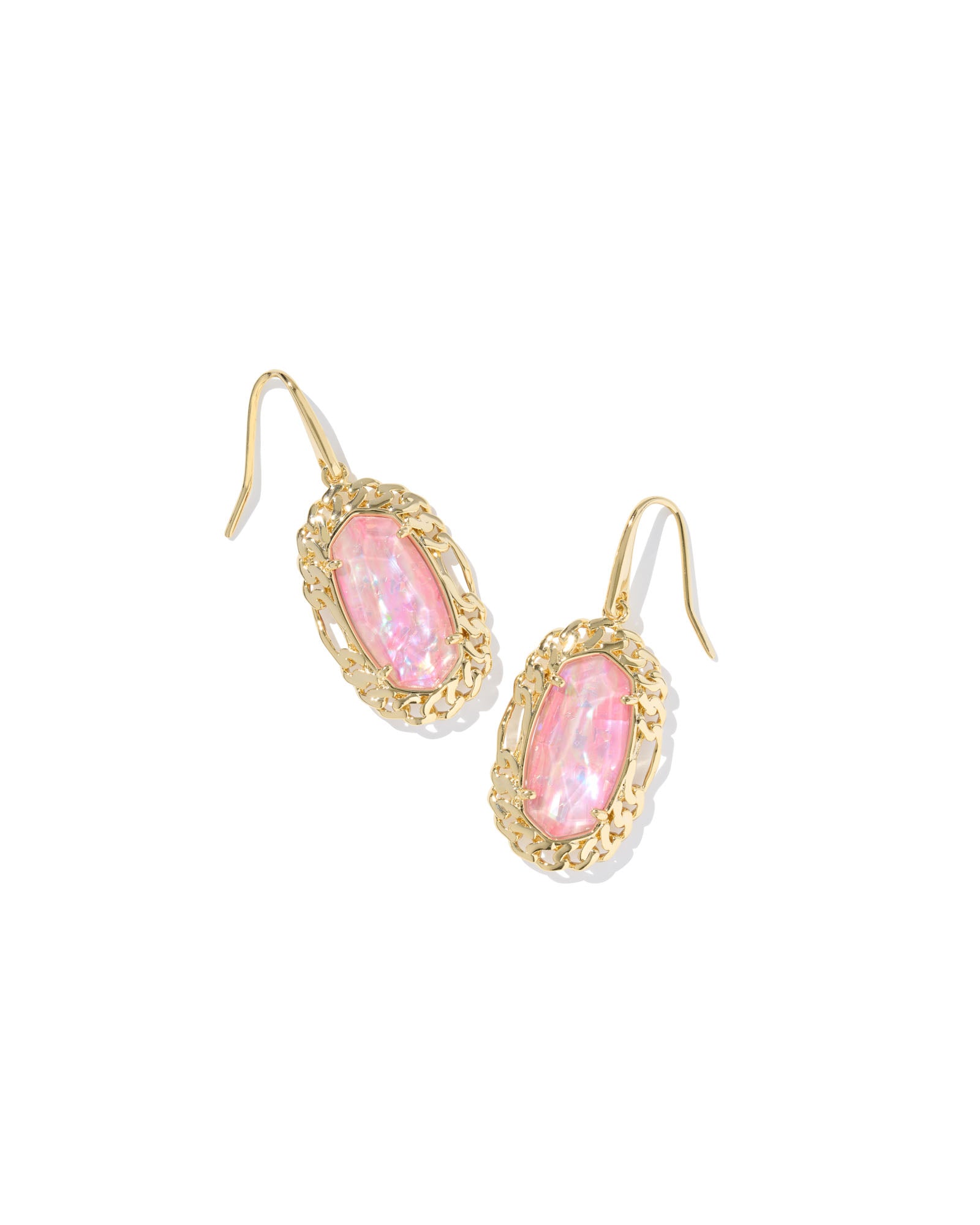Dani Figaro Frame Drop Earring in Gold Pink Iridescent MOP