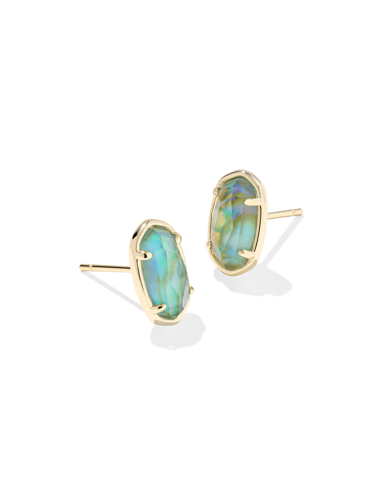 Grayson Stone Stud Earring in Gold Deep Aqua Illusion