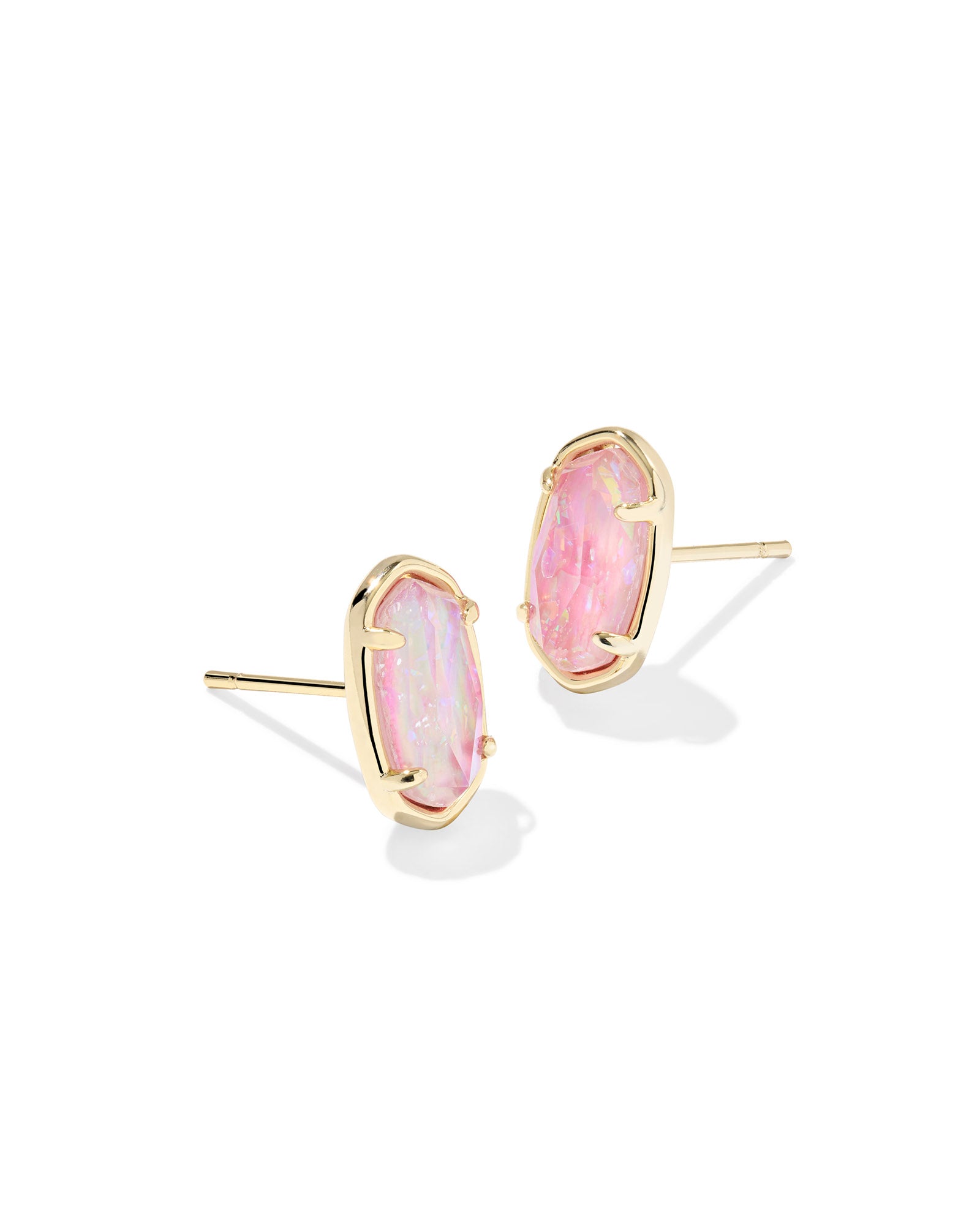 Grayson Stone Stud Earring in Gold Pink Iridescent MOP
