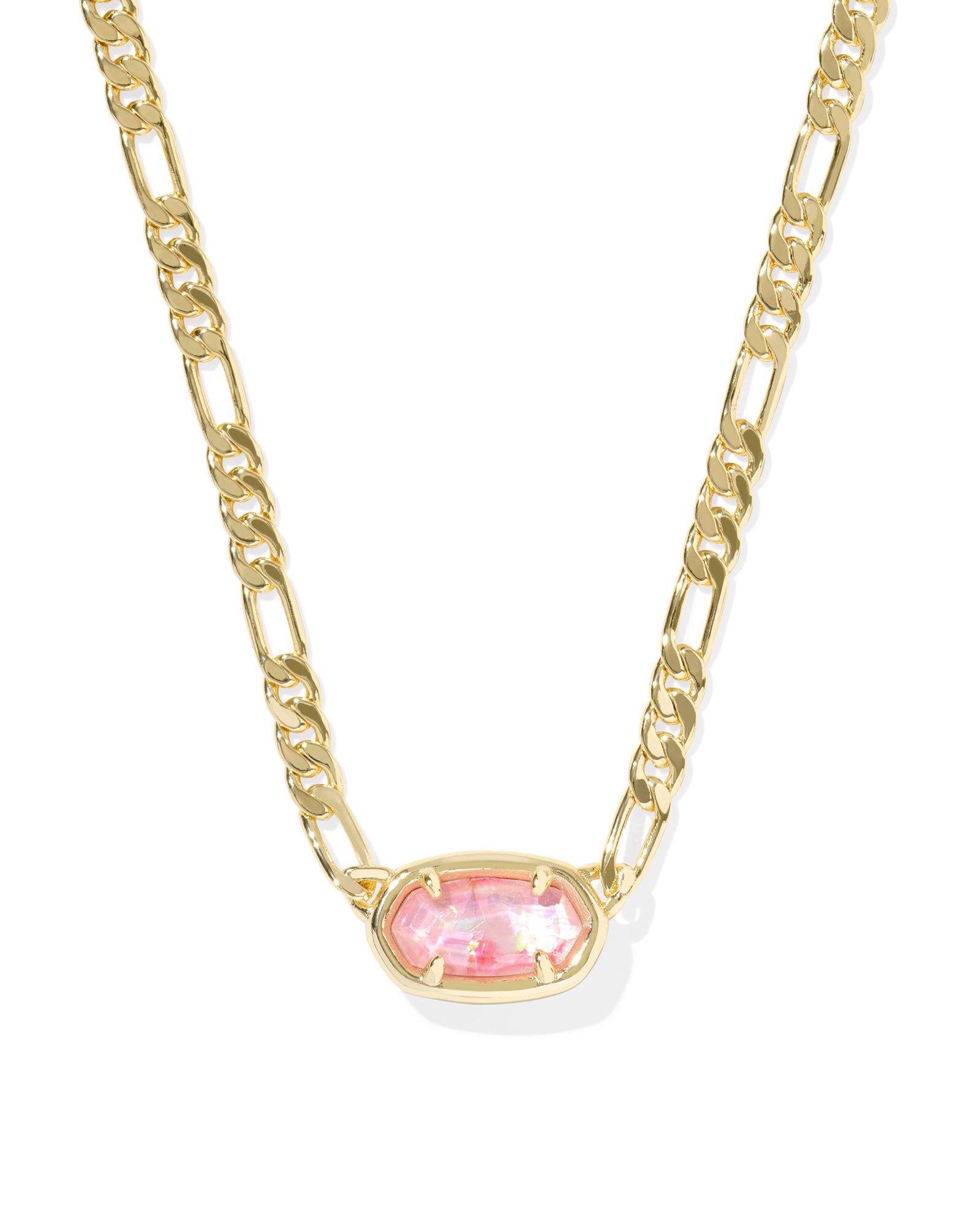 Elisa Figaro Short Pendant Necklace In Gold Pink Iridescent MOP