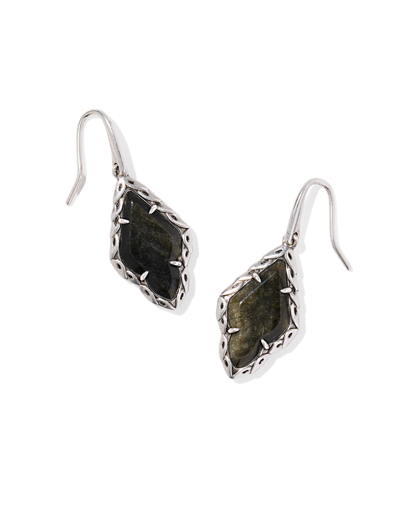 Adeline Drop Earring in Vintage Silver Golden Obsidian