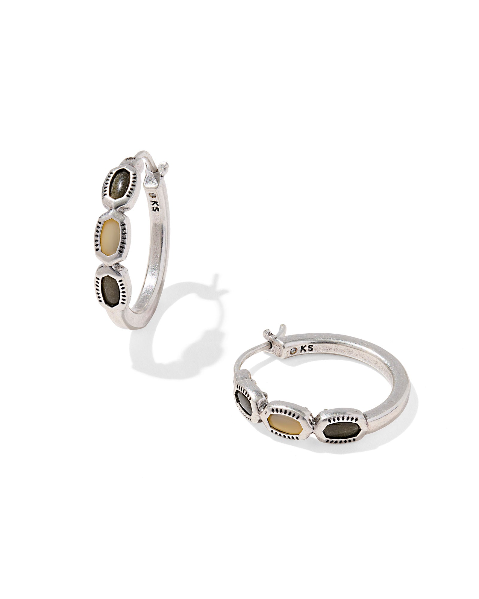 Mini Elisa Hoop Earring in Vintage Silver Black Mix