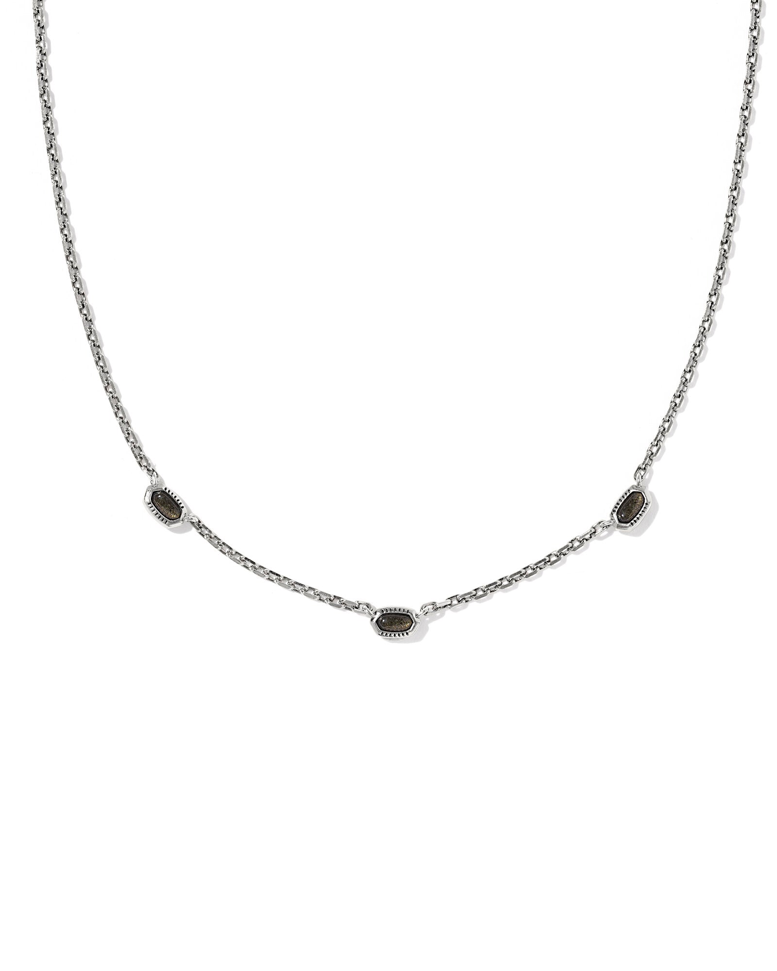 Mini Elisa Three Stone Strand Necklace in Vintage Silver Golden Obsidian
