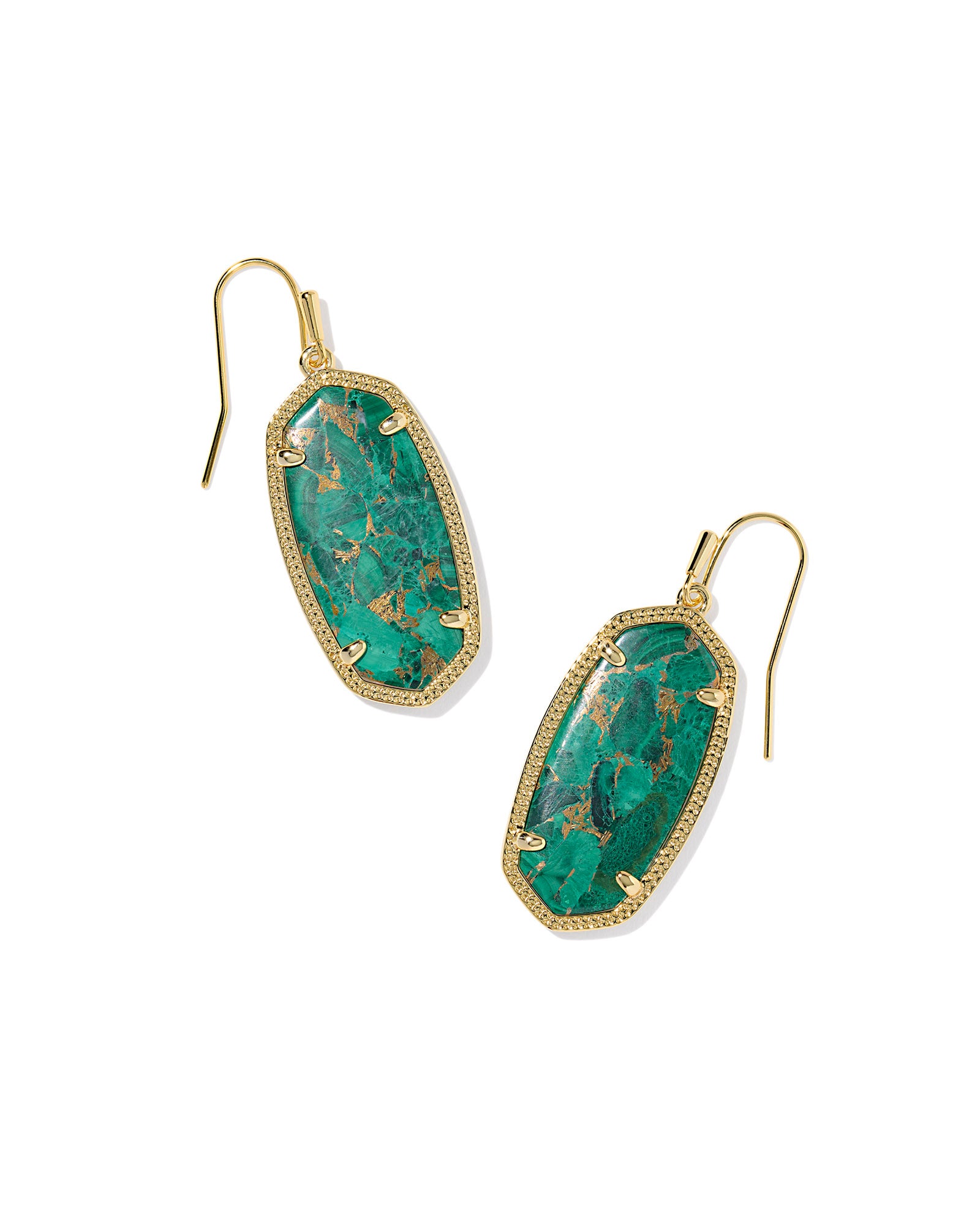Elle Drop Earring in Gold Bronze Veined Malachite