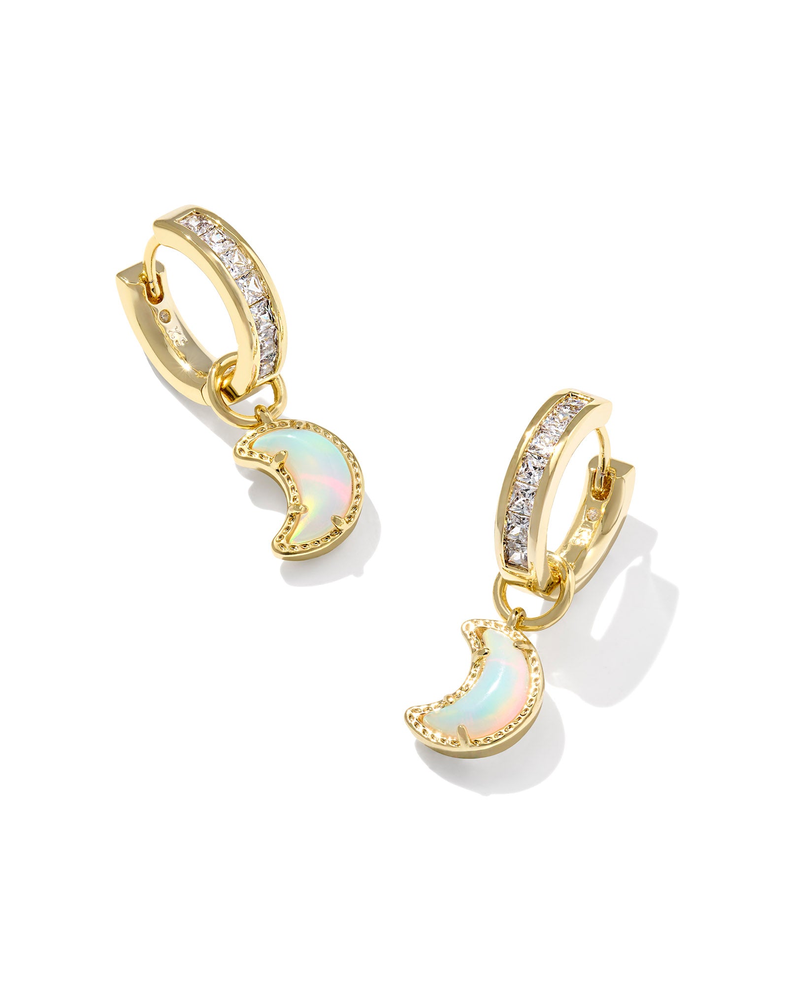 Moon Huggie Earrings Gold White Mix