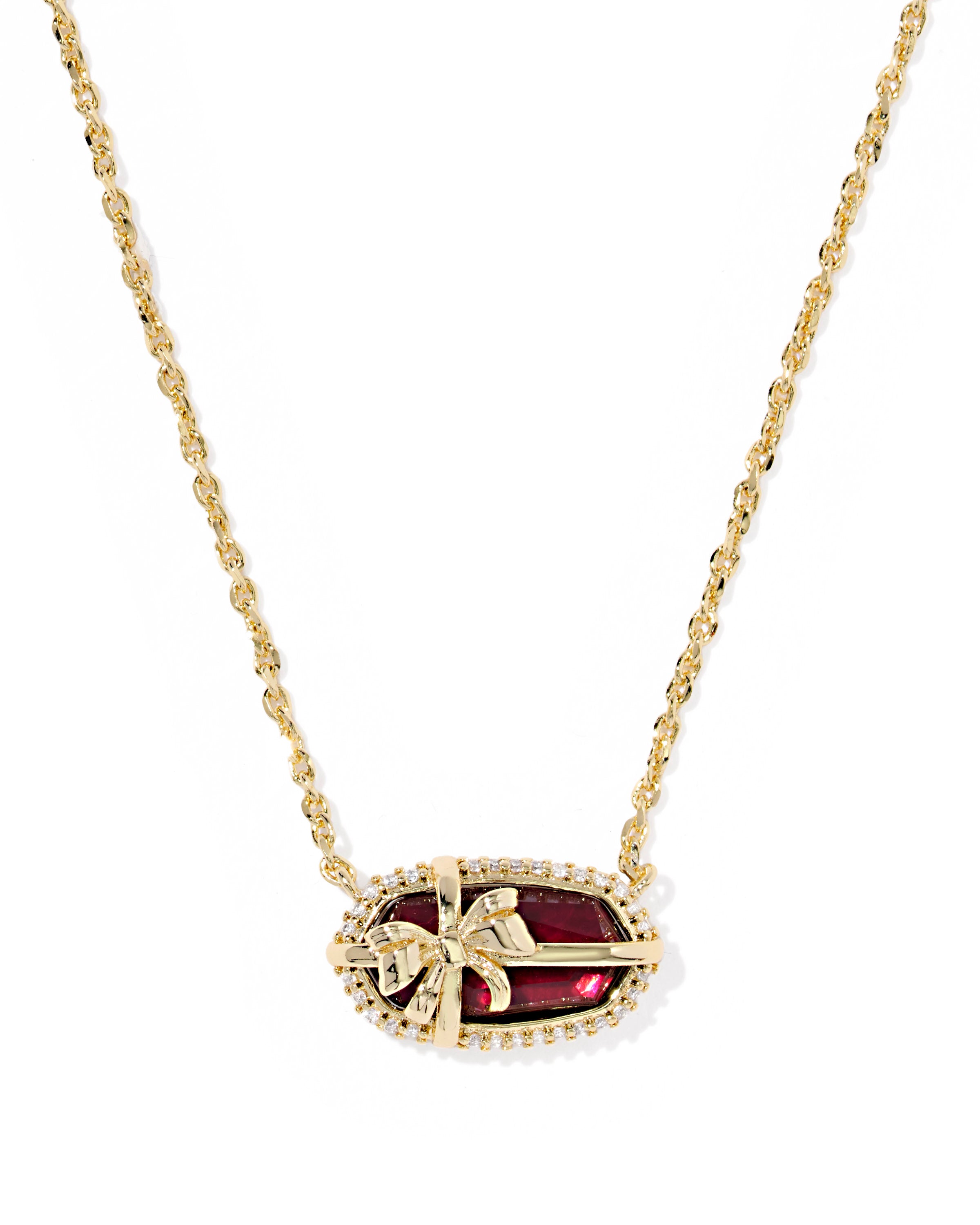 Elisa Bow Short Pendant Necklace in Gold Dark Burgundy Illusion