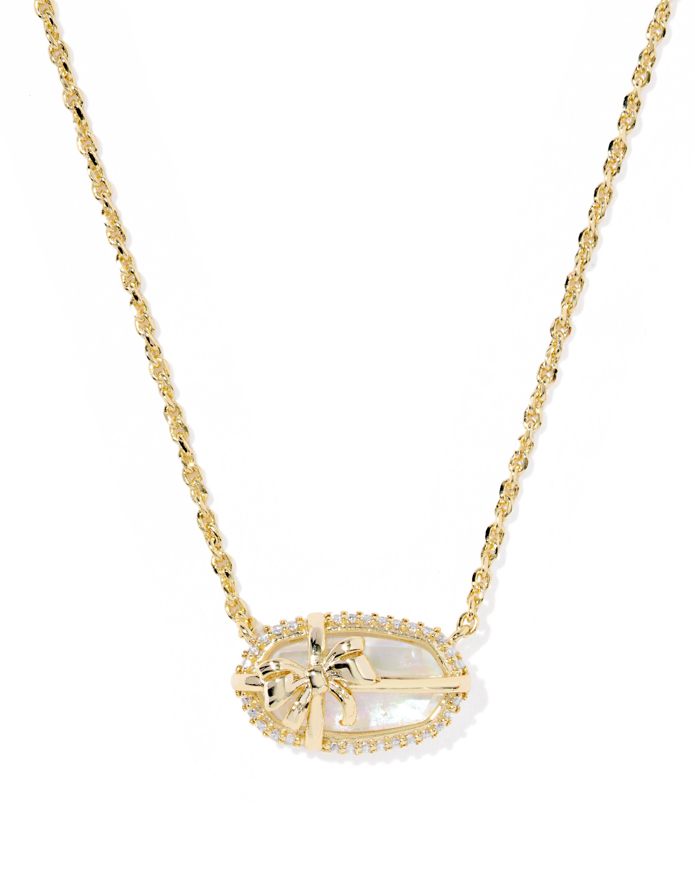 Elisa Bow Short Pendant Necklace in Gold Iridescent Crystal Ivory Illusion
