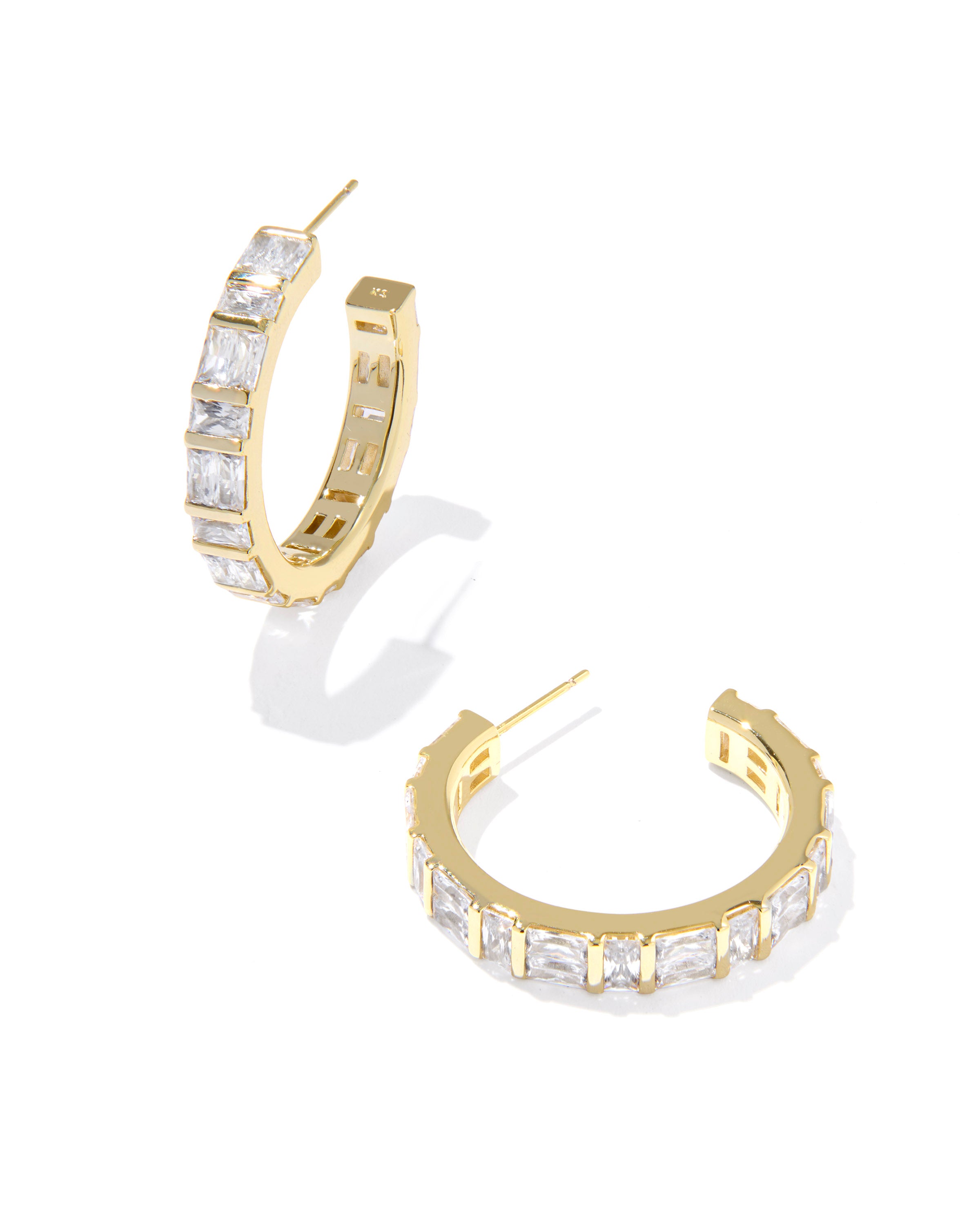 Jamie Hoop Earring in Gold Metal White Crystal