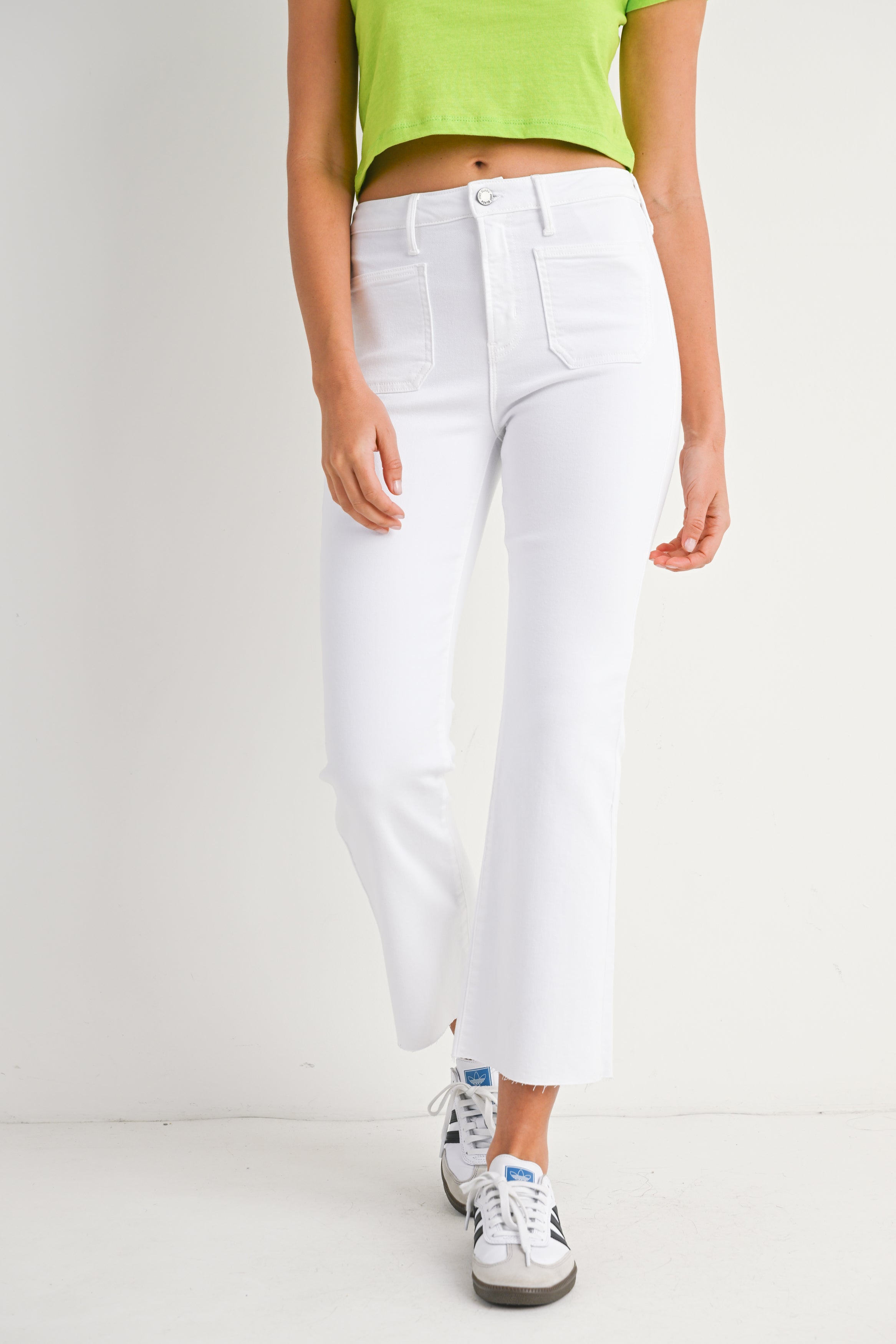 Patch Pocket Cropped Flare Jeans in Optic White