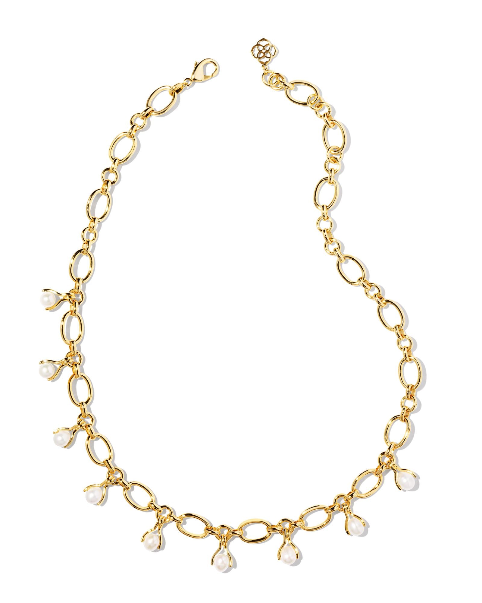 Ashton Pearl Chain Necklace in Gold White Pearl