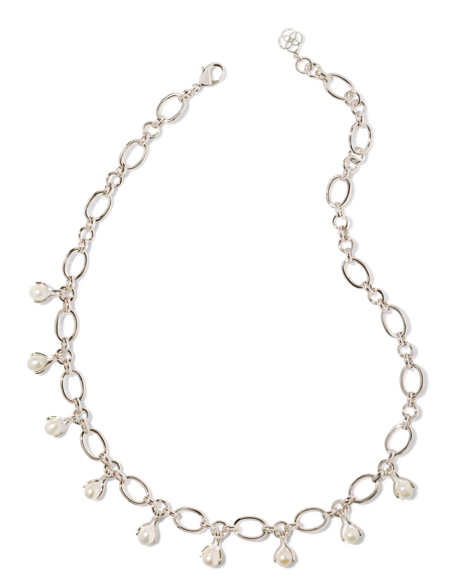Ashton Pearl Chain Necklace in Rhodium White Pearl
