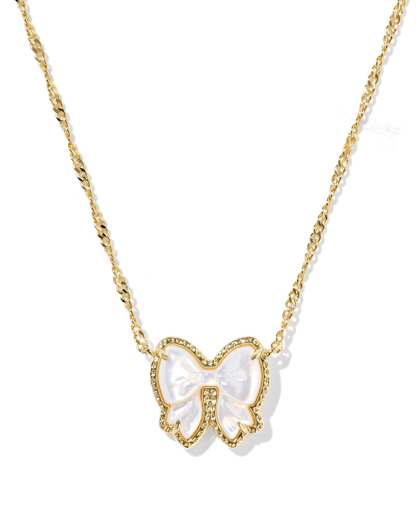 Haley Bow Short Pendant Necklace Gold Ivory Mother of Pearl