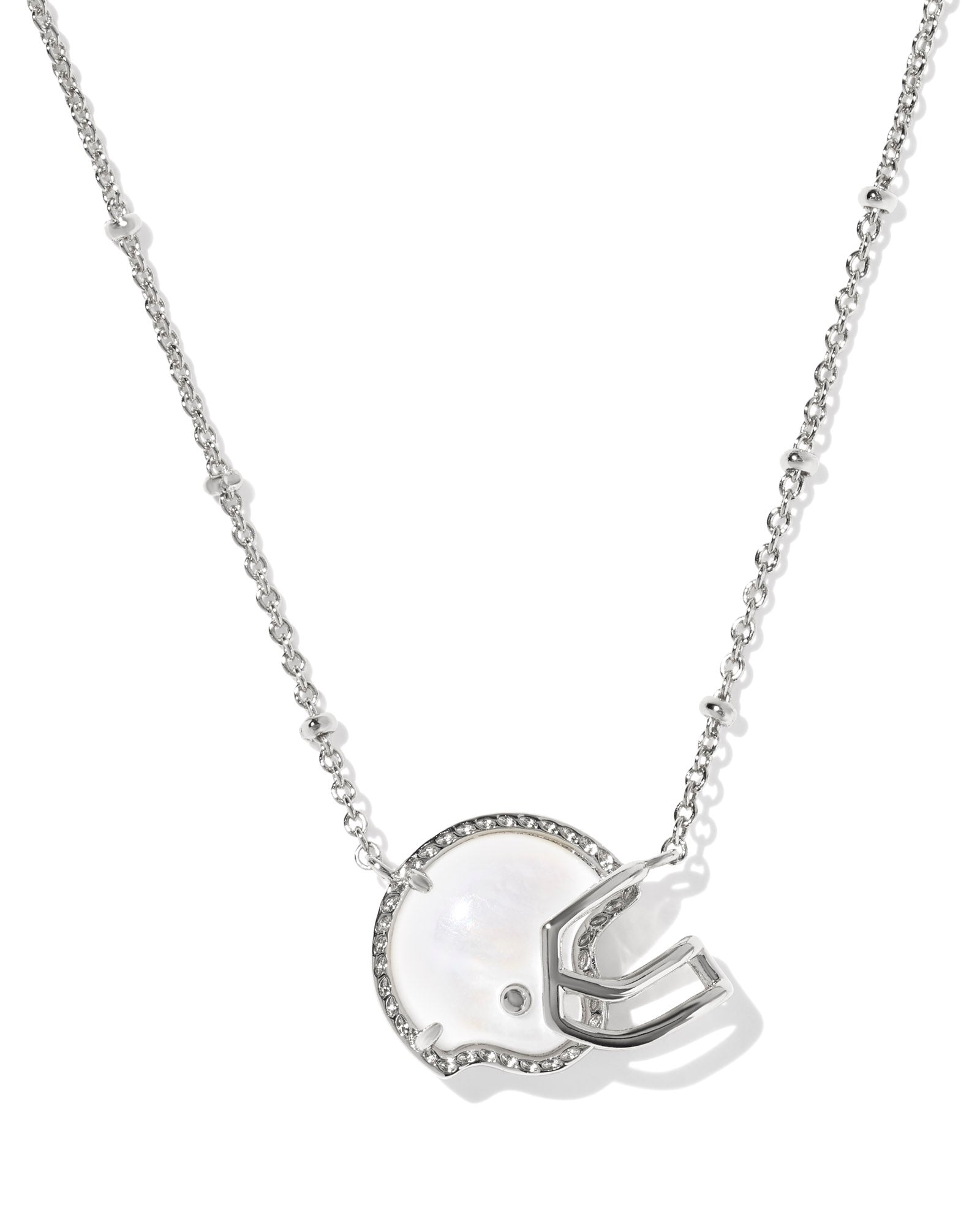 Football Helmet Pndnt. Necklace in Silver White Mother of Pearl