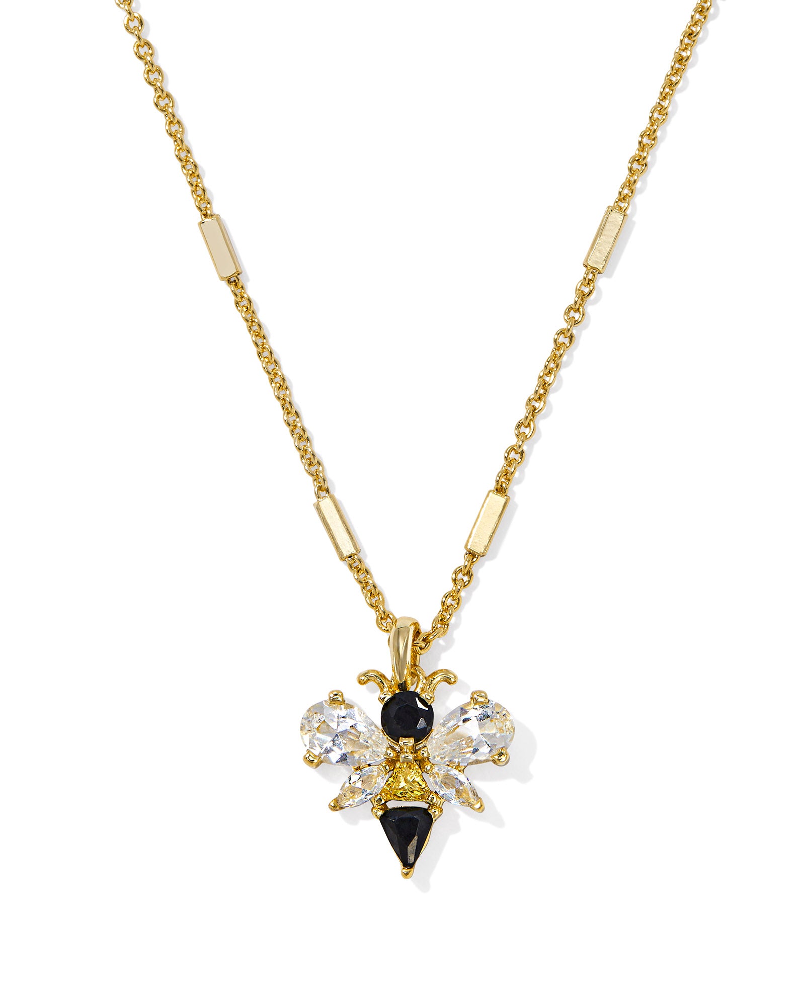 Bee Short Pendant Necklace in Gold Black Yellow Mix