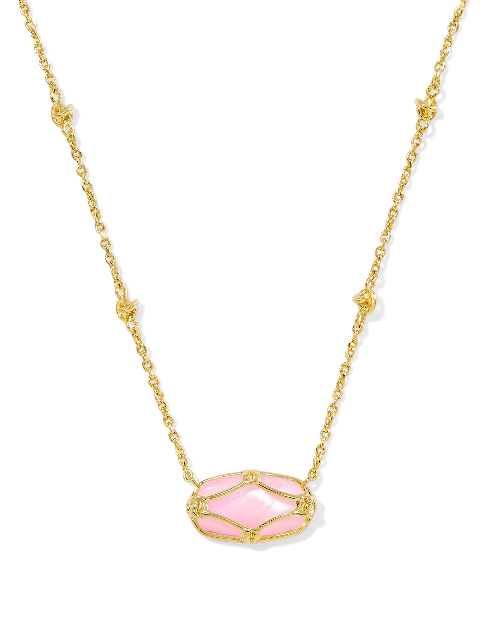Elisa Lattice Frame Short Pendant Necklace in Gold Blush Ivory Mother of Pearl