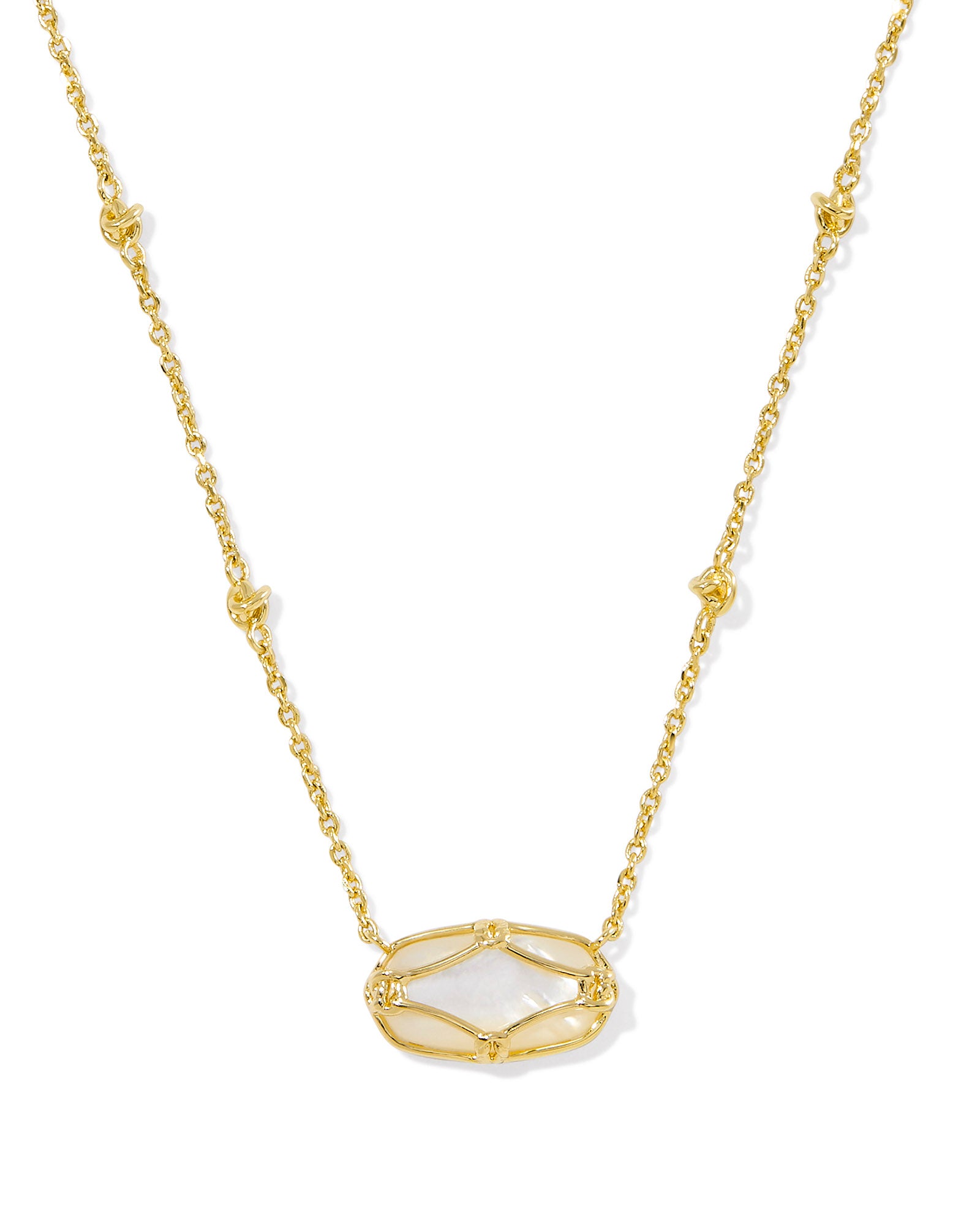 Elisa Lattice Frame Short Pendant Necklace in Gold Ivory Mother of Pearl