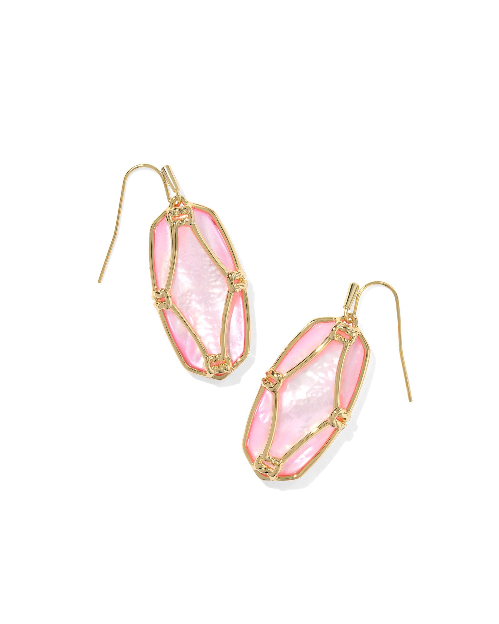 Elle Lattice Frame Drop Earring in Gold Blush Ivory Mother of Pearl