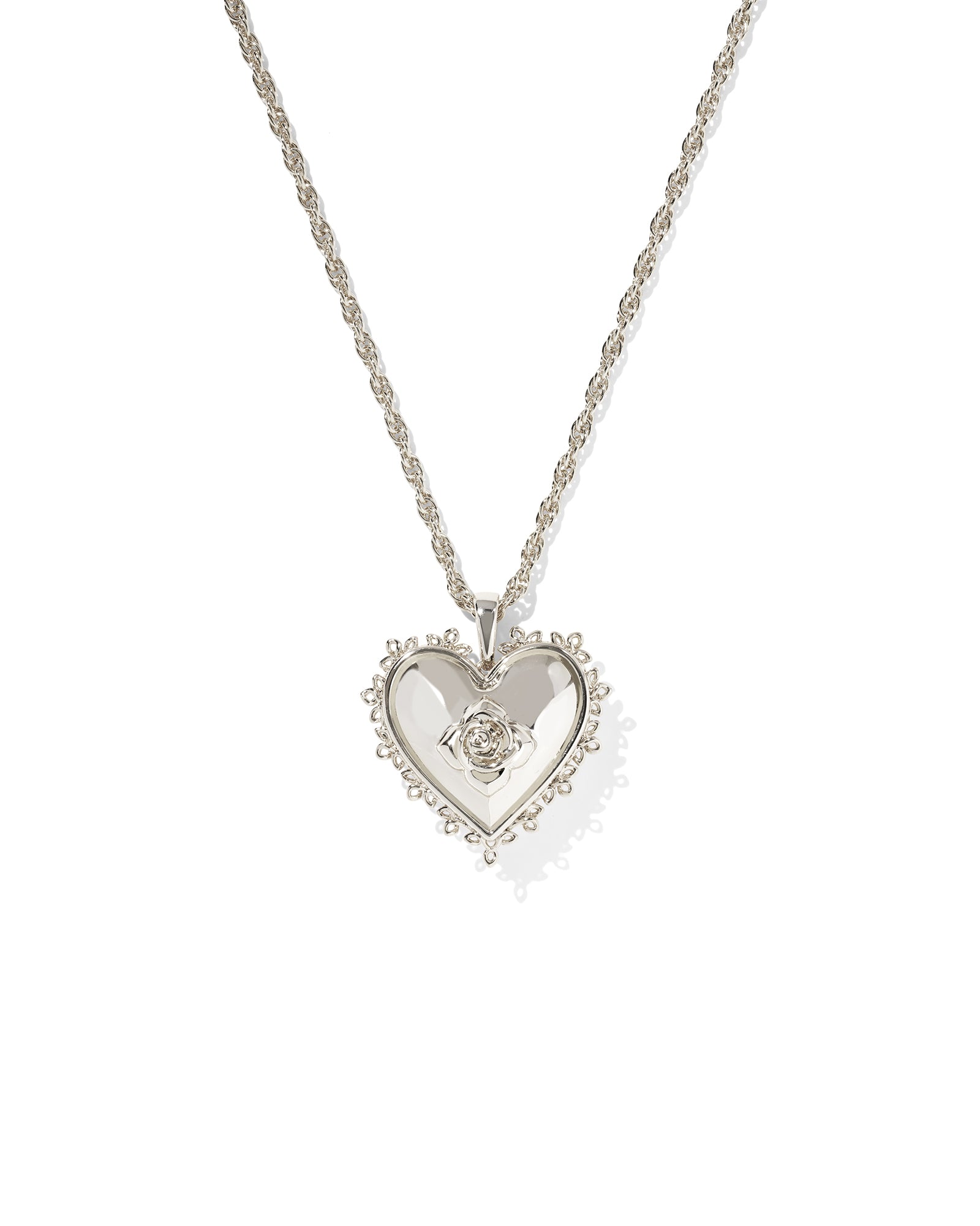 Mallory Rose Locket Short Pendant Necklace in Rhodium Metal