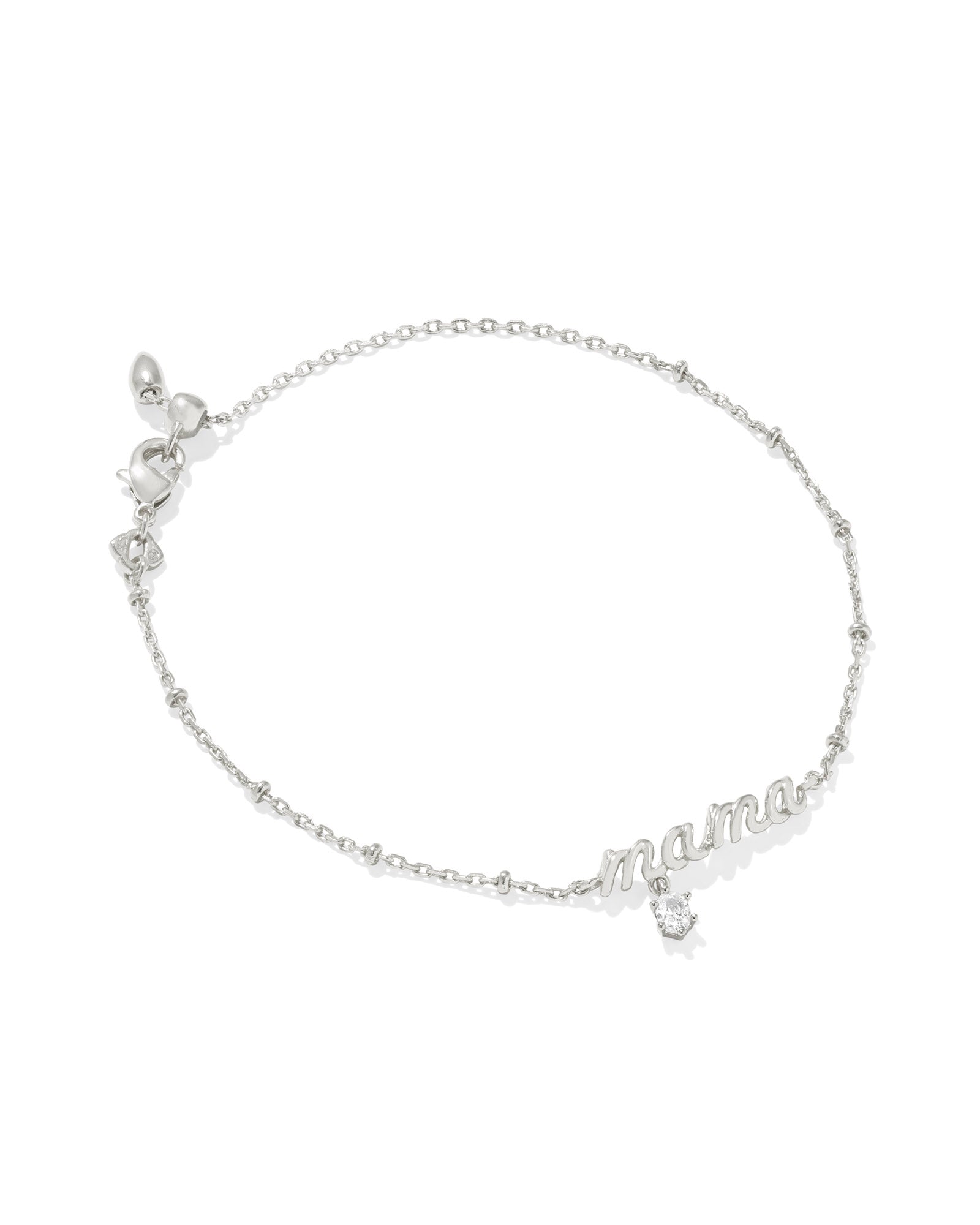 Mama Crystal Delicate Chain Bracelet in Rhodium Metal