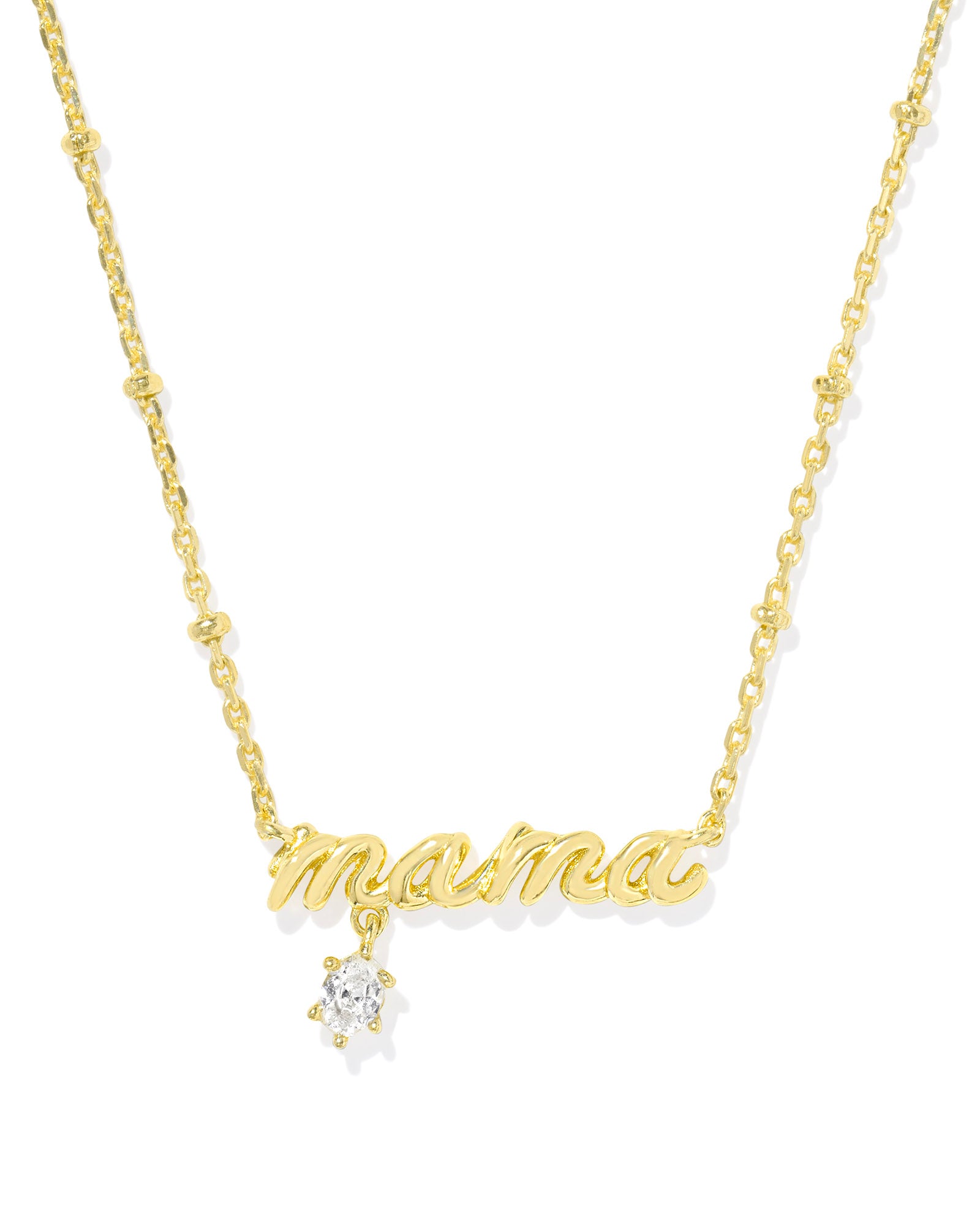Mama Crystal Pendant Necklace in Gold Metal