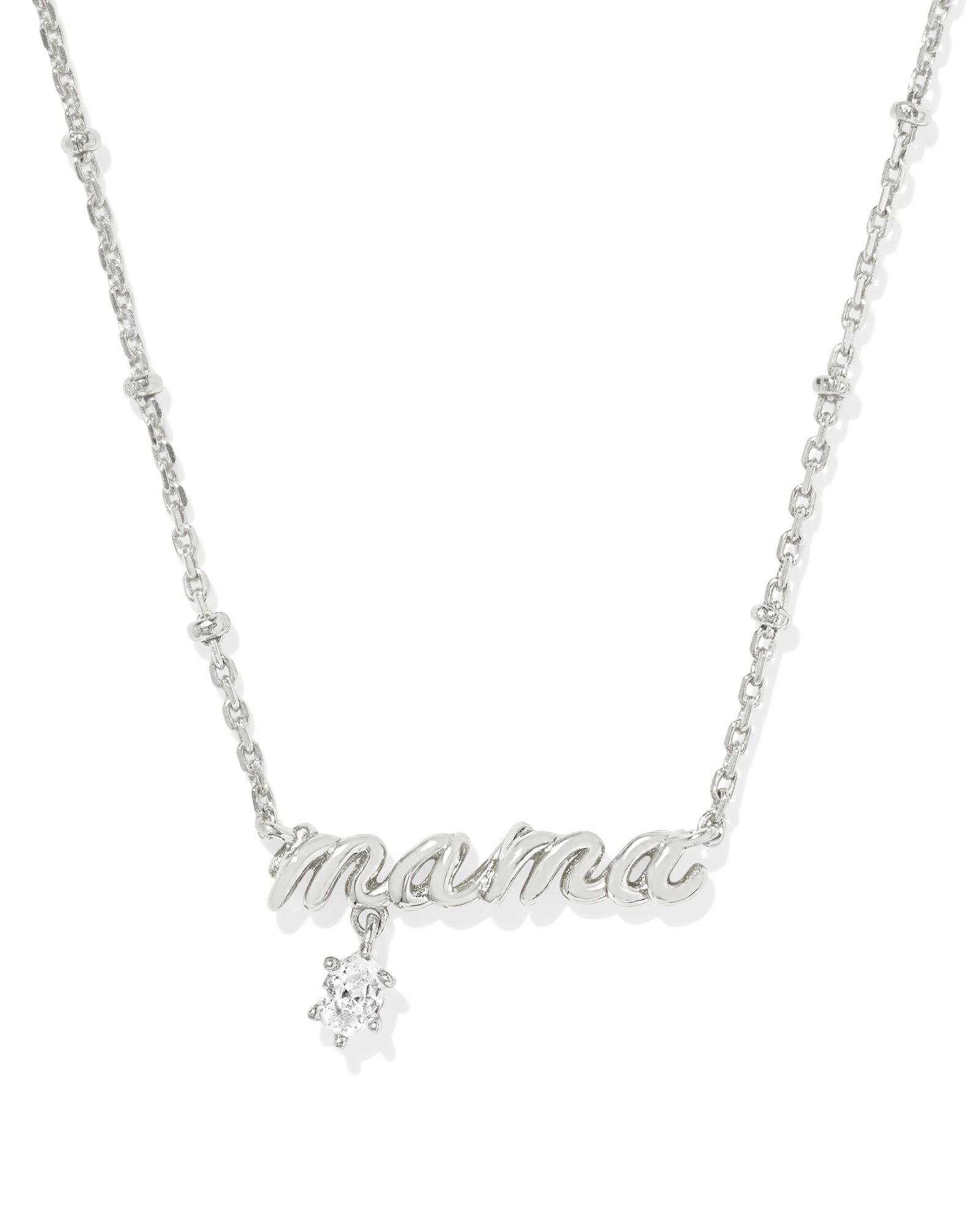 Mama Crystal Pendant Necklace in Rhodium Metal