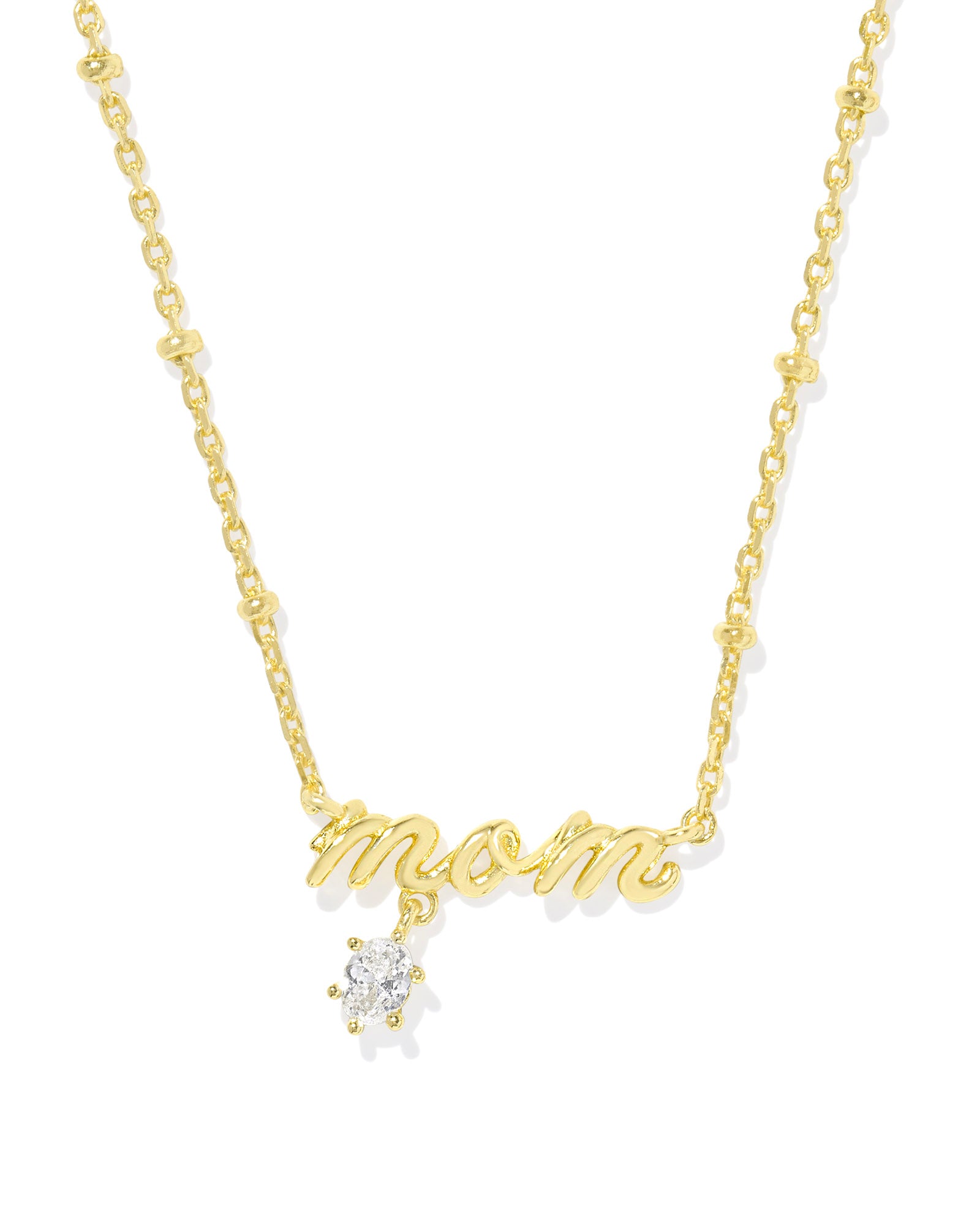 Mom Crystal Pendant Necklace in Gold Metal