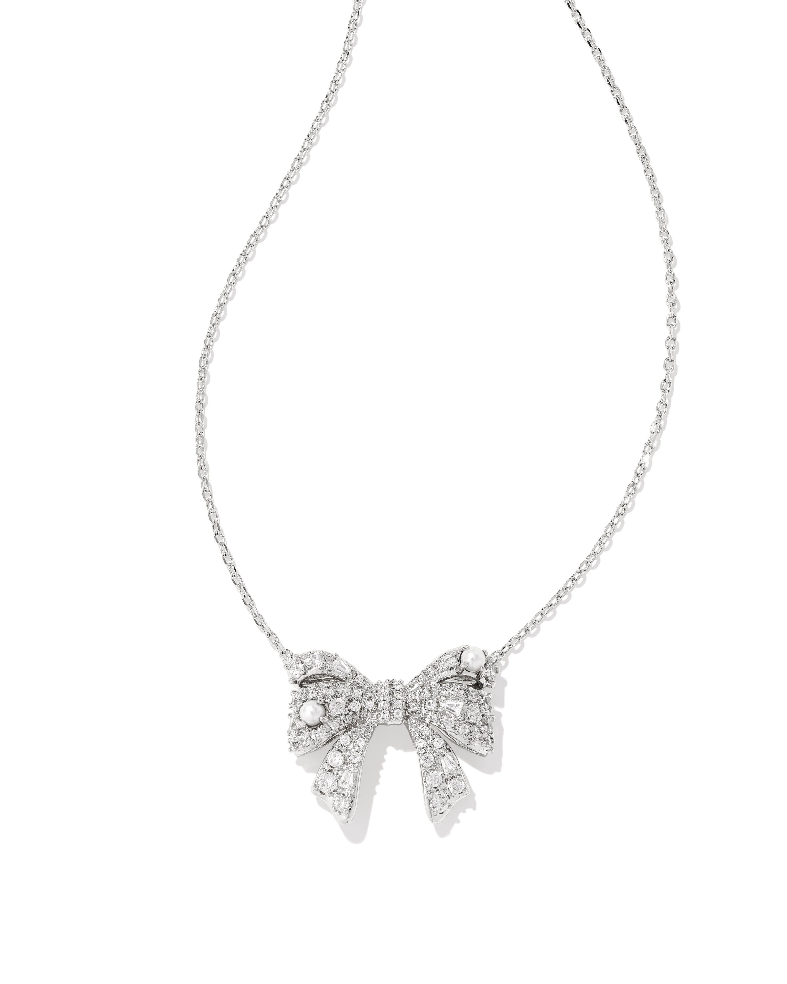 Krista Bow Short Pendant Necklace in Rhodium White Mix
