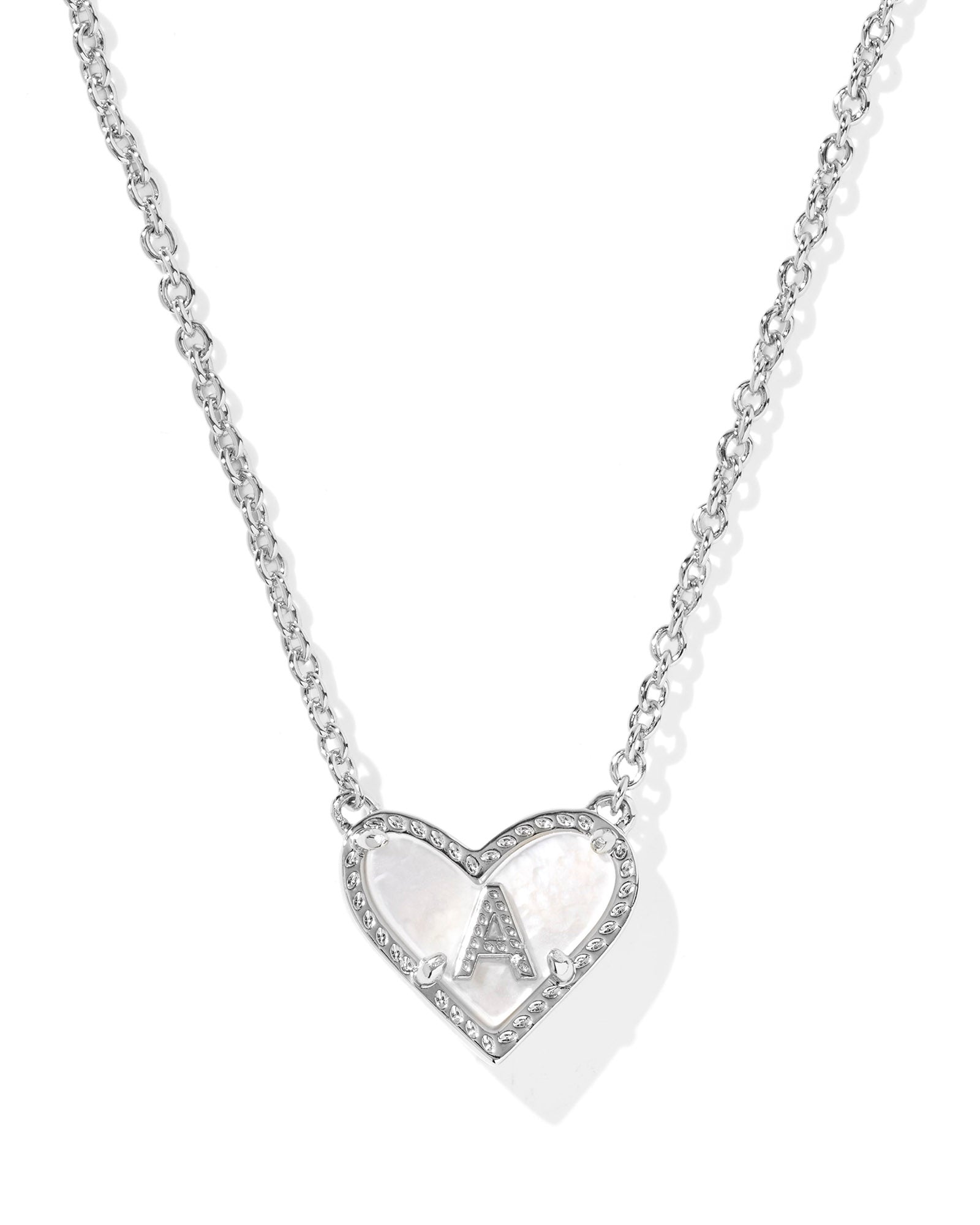 Heart Letter A Pndnt. Necklace Silver Ivory MOP