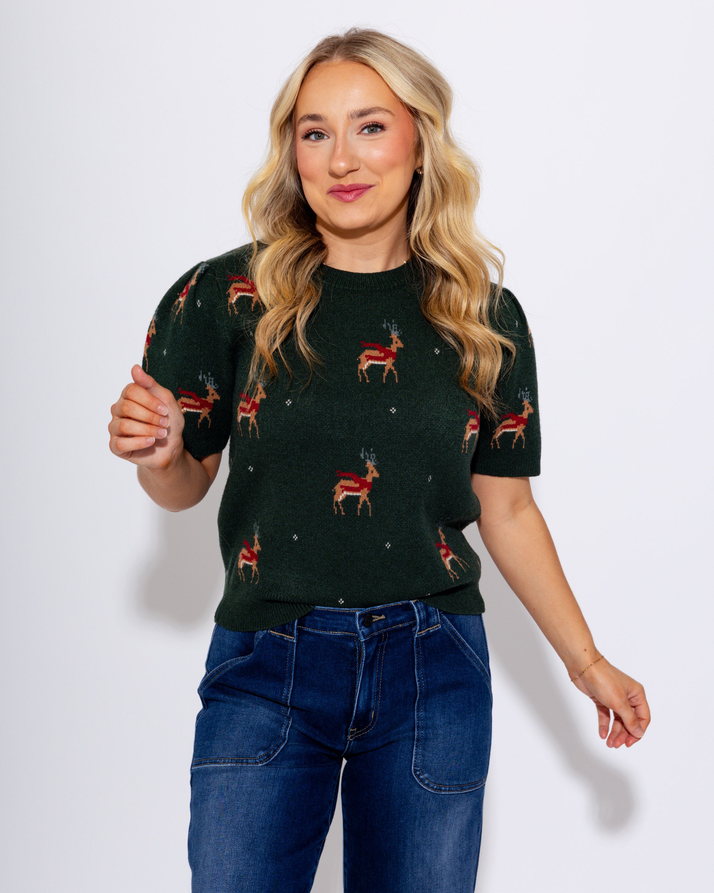 Puff Sleeve Reindeer Top
